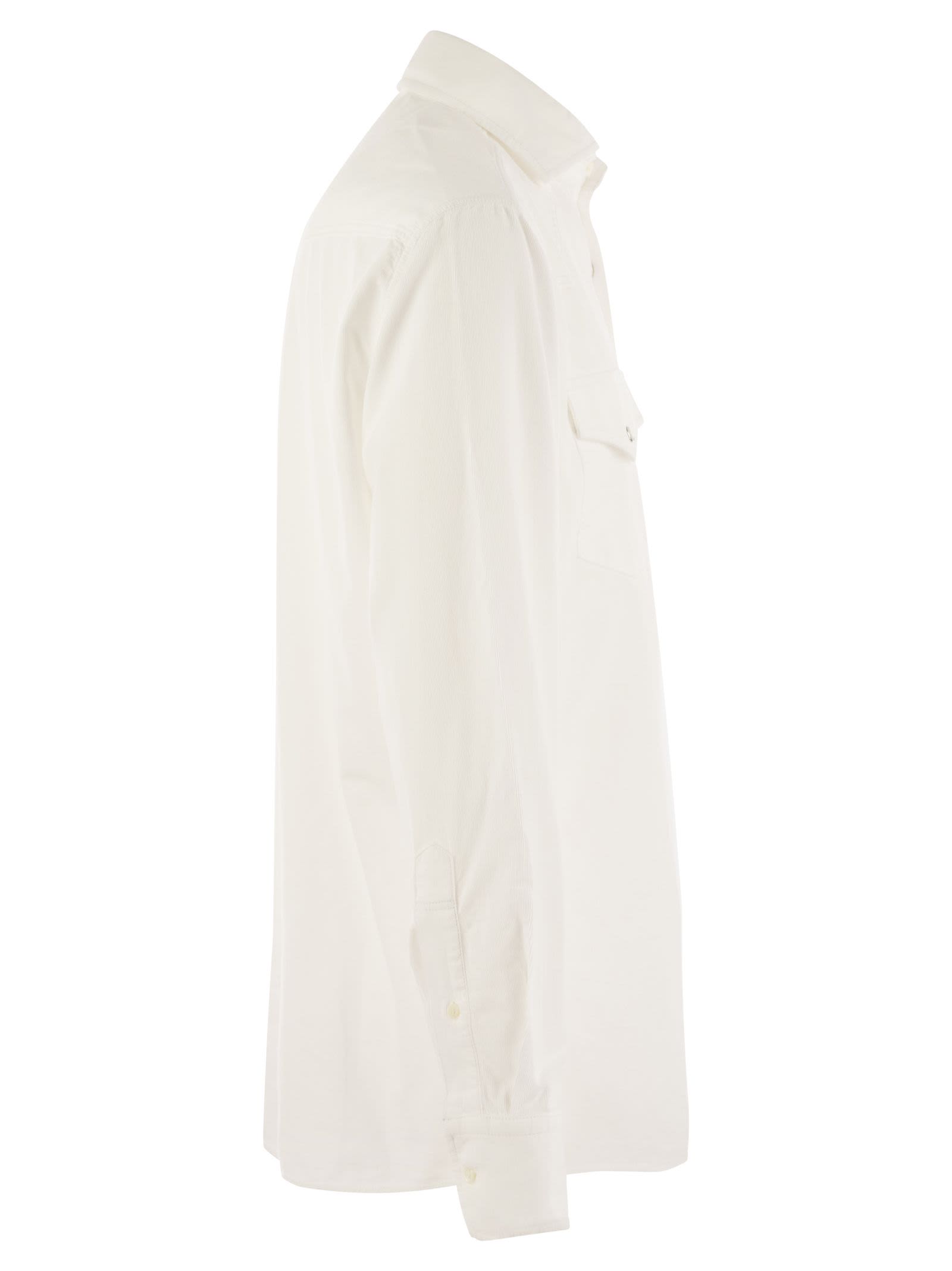 Shop Brunello Cucinelli Garmentdyed Corduroy Easyfit Shirt With Press Studs, Epaulettes And Pockets In White