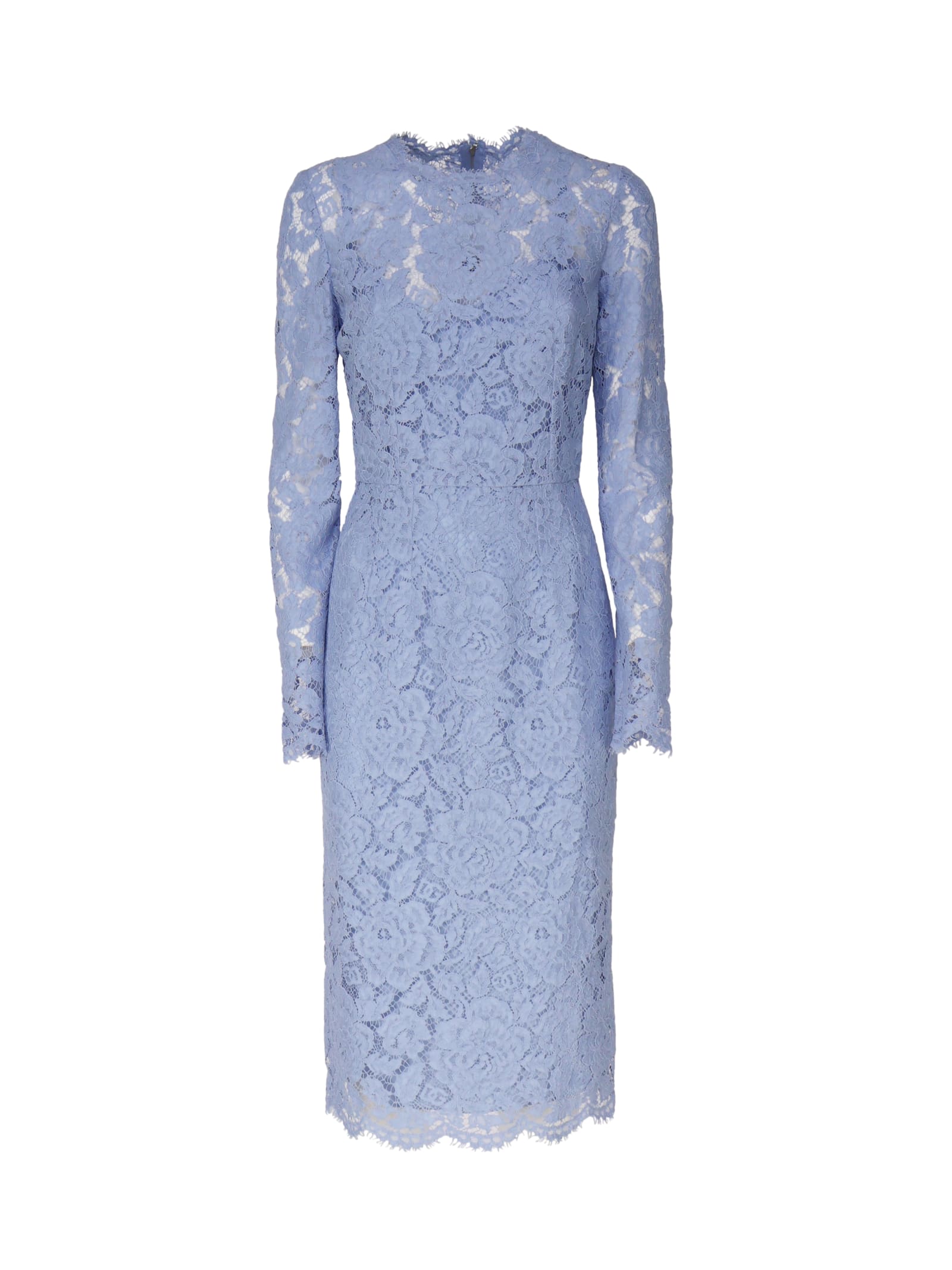 Shop Dolce & Gabbana Longuette Dress Made Of Lace In Wisteria