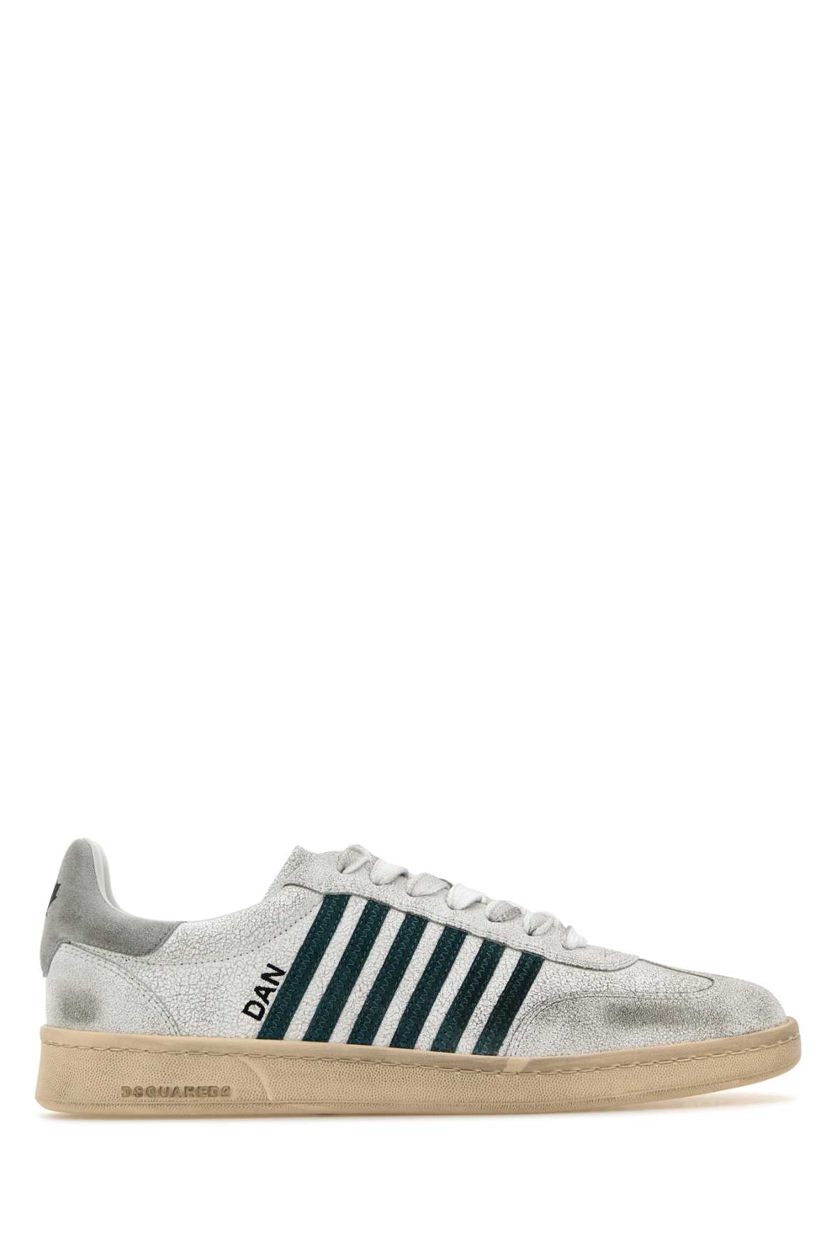 Shop Dsquared2 White Leather Boxer Sneakers In Bianocverdegrigio