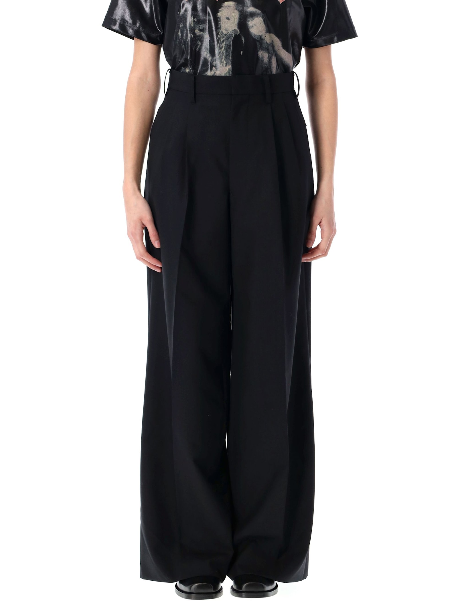 Junya Watanabe Wide Leg Pleated Pant With Pockets And Belt Loops In Black