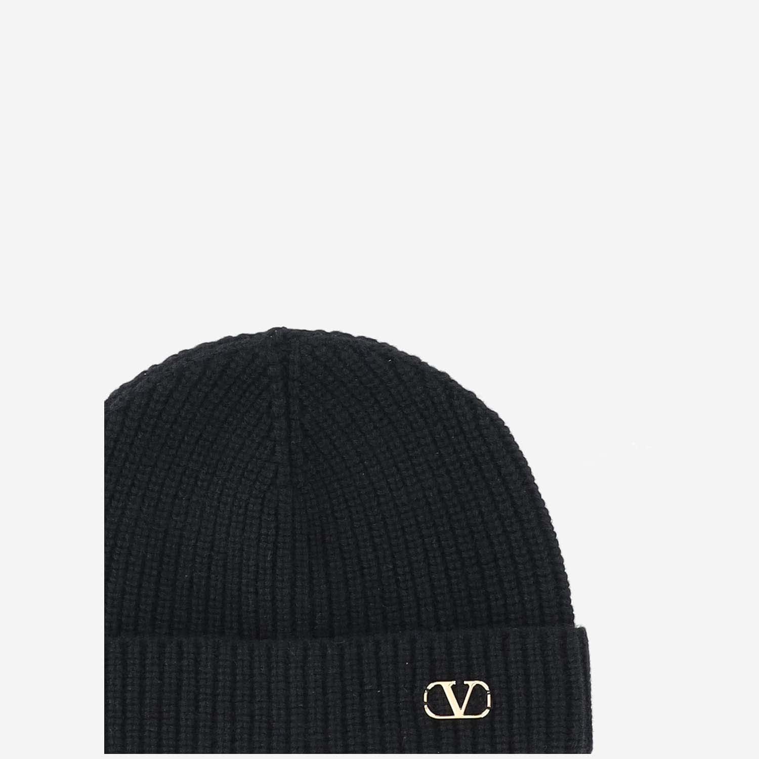 Shop Valentino Wool Beanie With Logo In Black