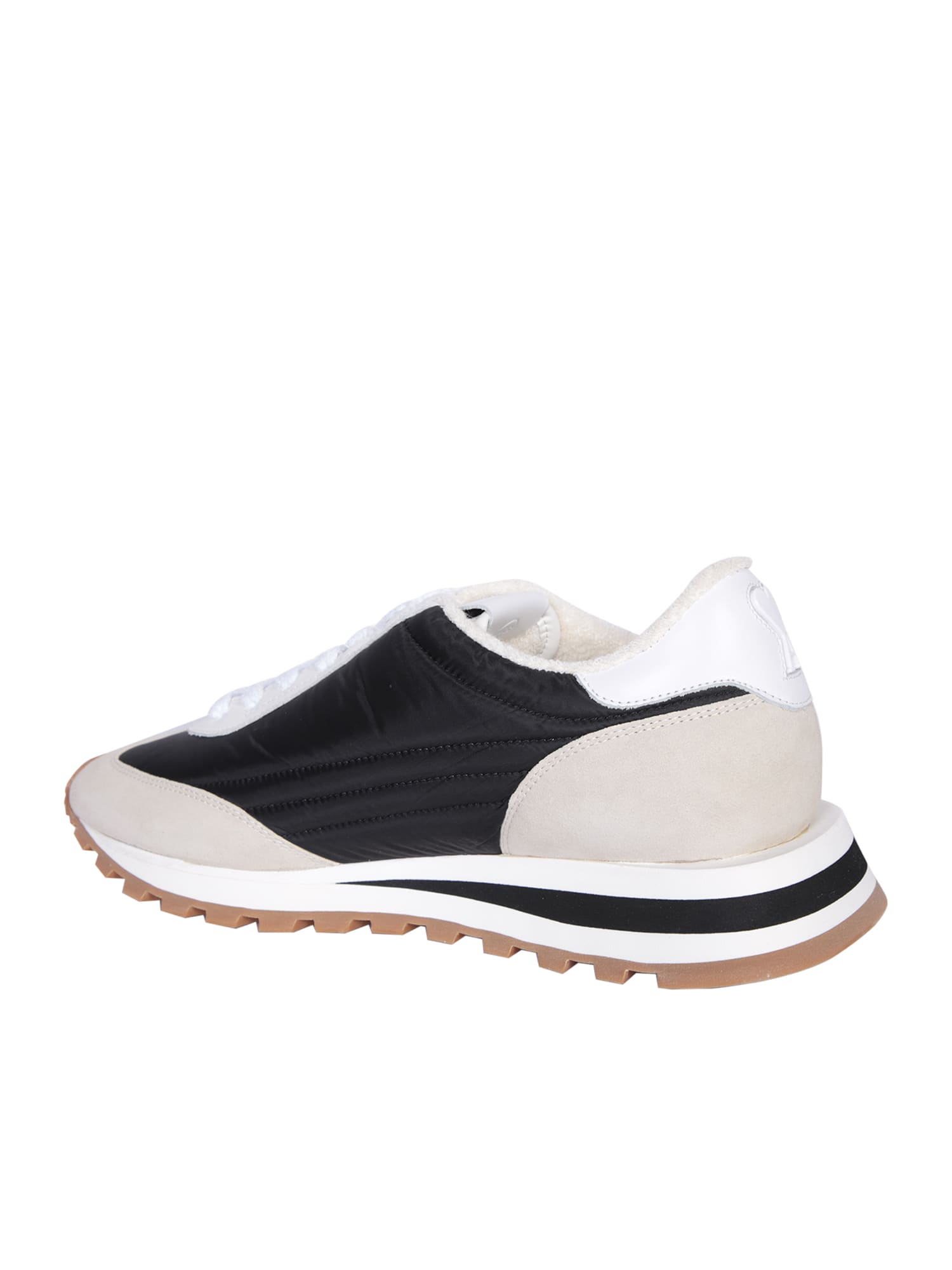 Shop Ami Alexandre Mattiussi Ami Rush Leather And Canvas Sneakers In Black And Ivory