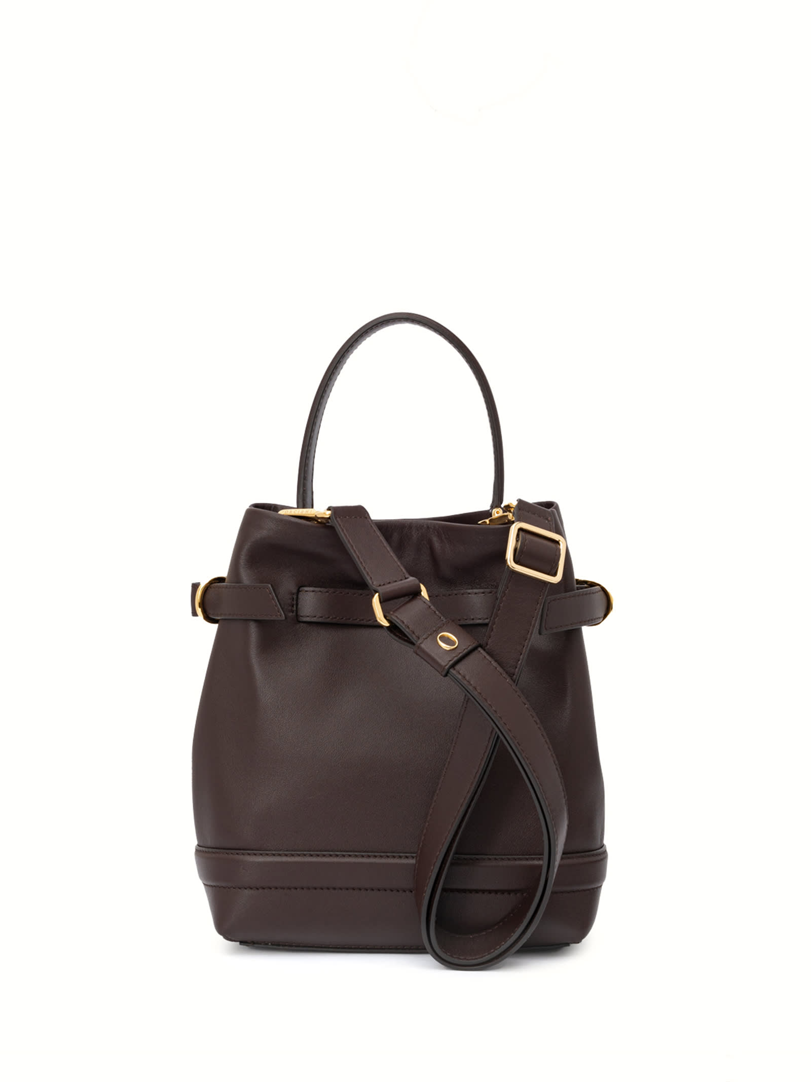 ORCIANI BECKY CHOCO LEATHER BUCKET BAG 