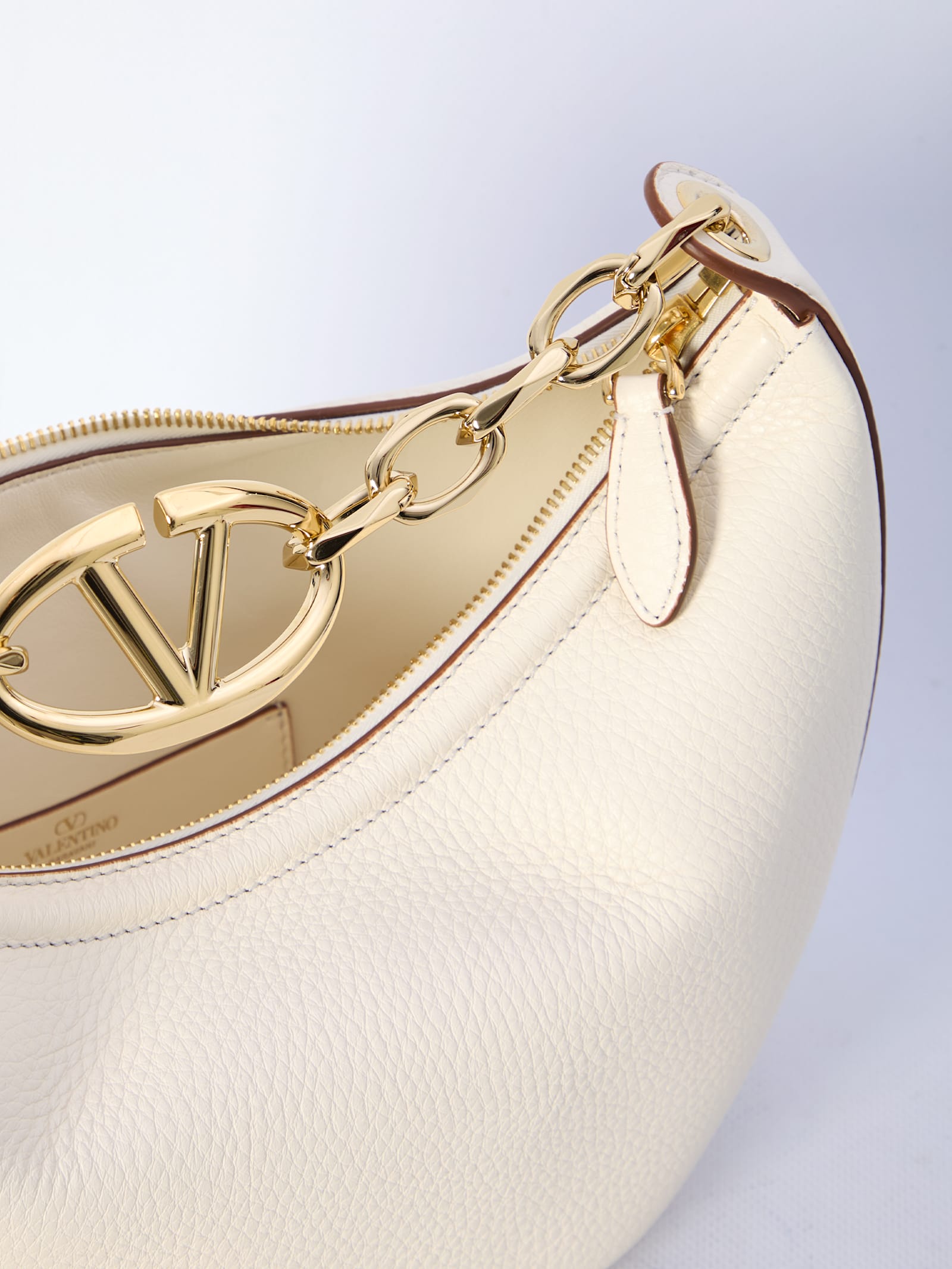 Shop Valentino Small Vlogo Moon Hobo Bag In Ivory