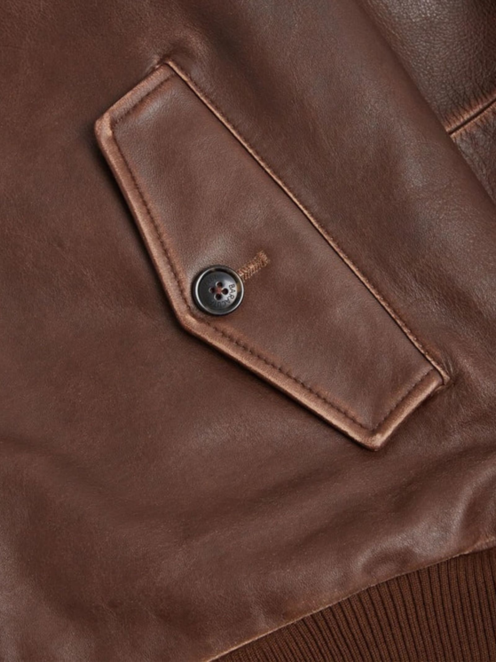 Baracuta Leather Jacket With Ribbed Collar And Pockets In Brown