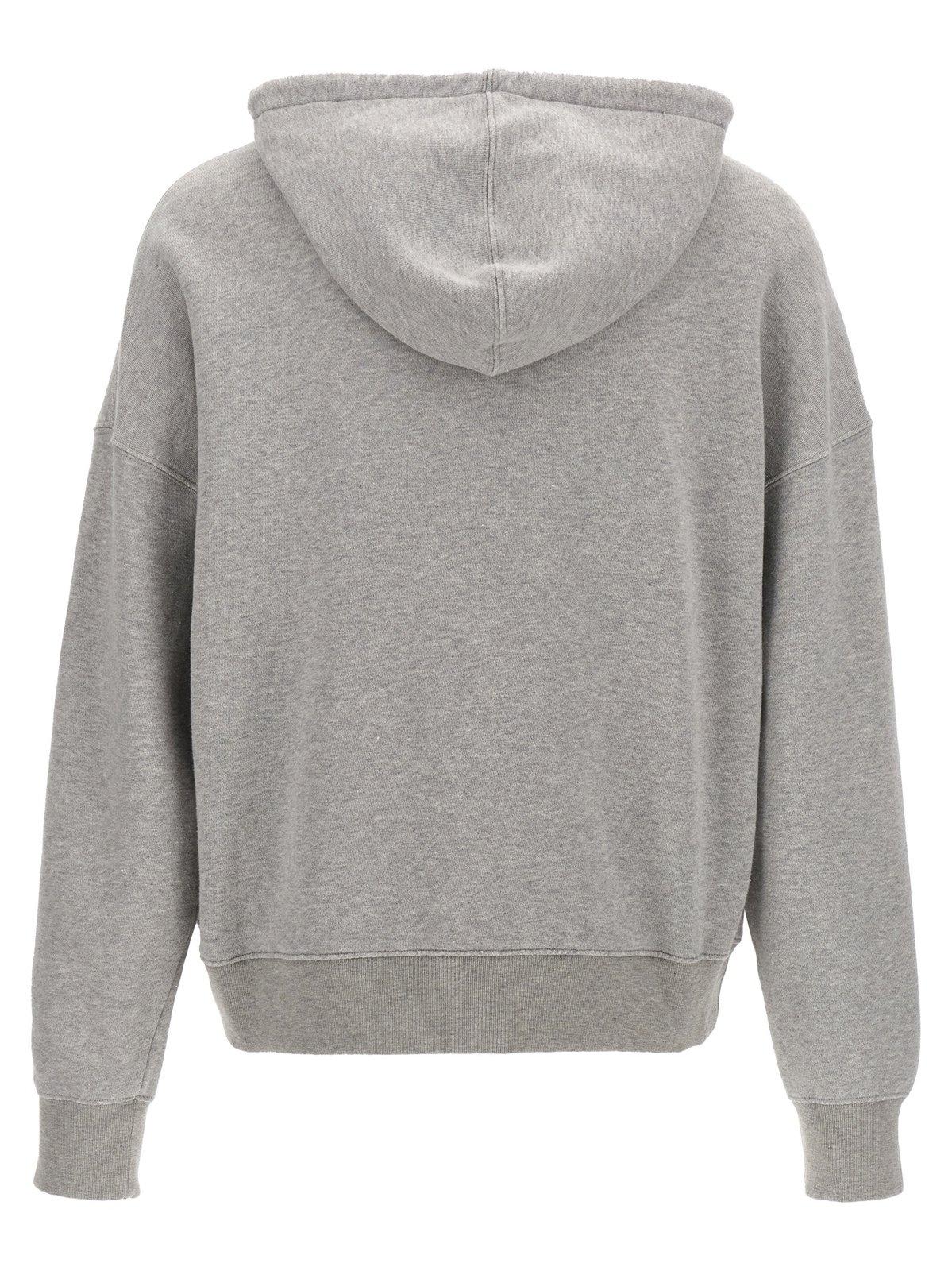 Shop Golden Goose Michael Zip-up Drawstring Hoodie In Alluminium Melange Grey