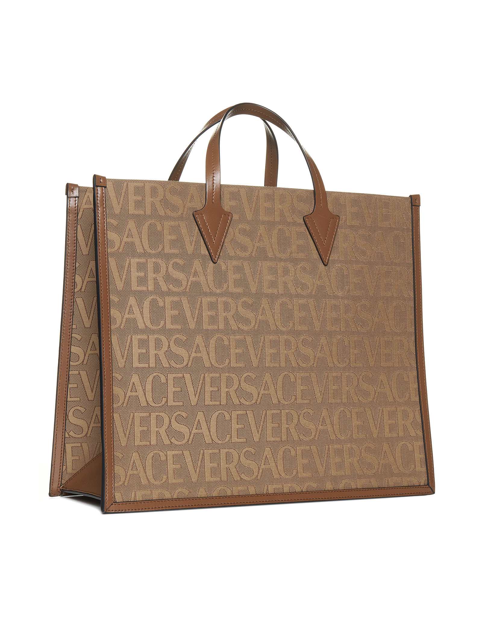Shop Versace Tote In Beige+brown-oro