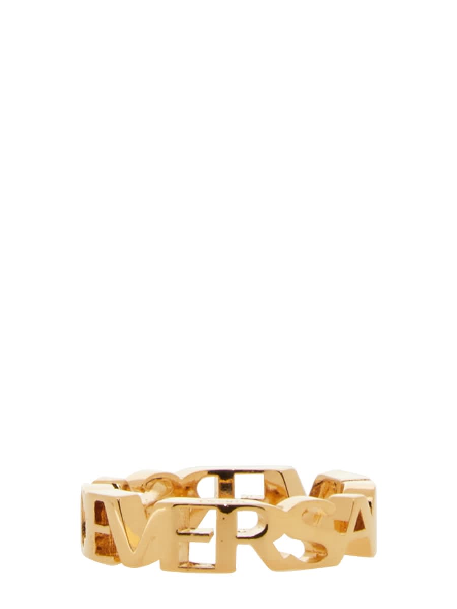 Shop Versace Logo Ring In Oro
