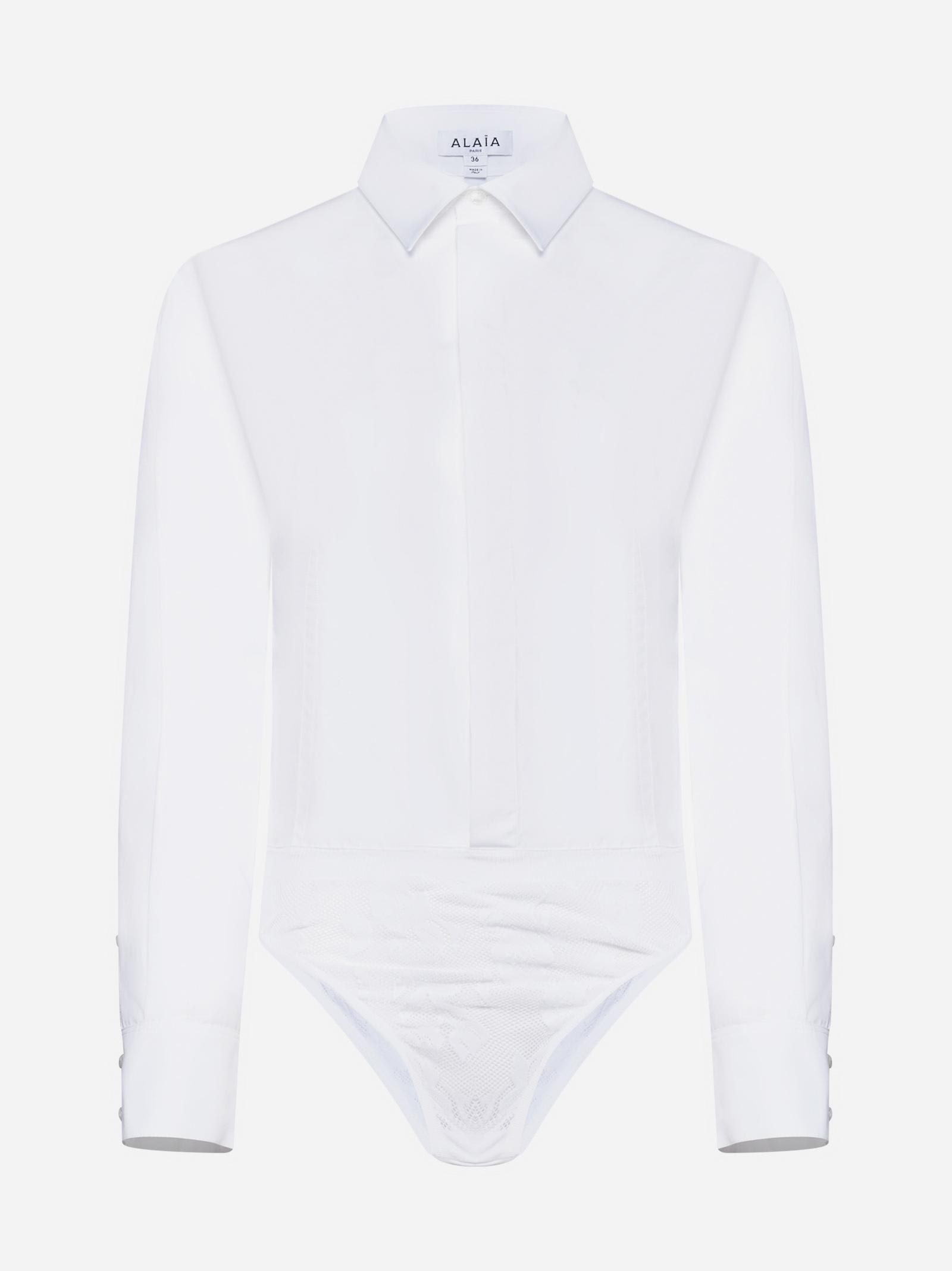 Shop Alaïa Cotton Shirt Bodysuit In White