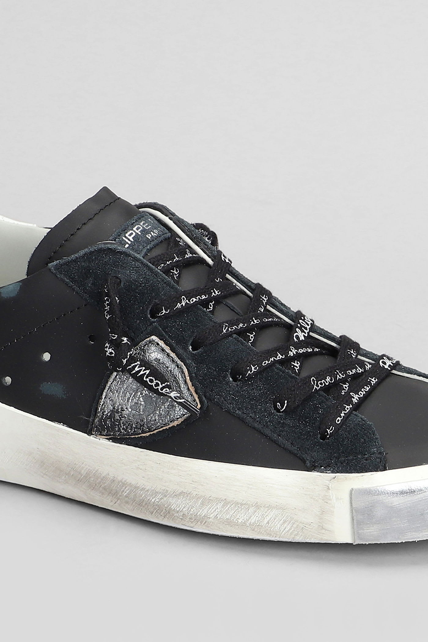Philippe Model Logo-patch Lace-up Low-top Sneakers In Black