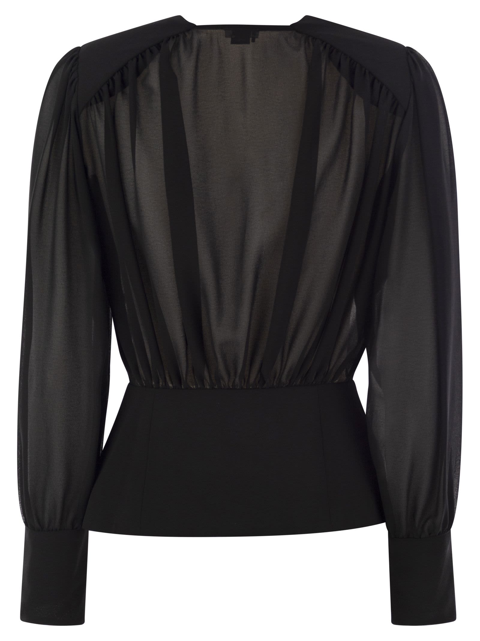 Shop Elisabetta Franchi Georgette Blouse With Basque In Black