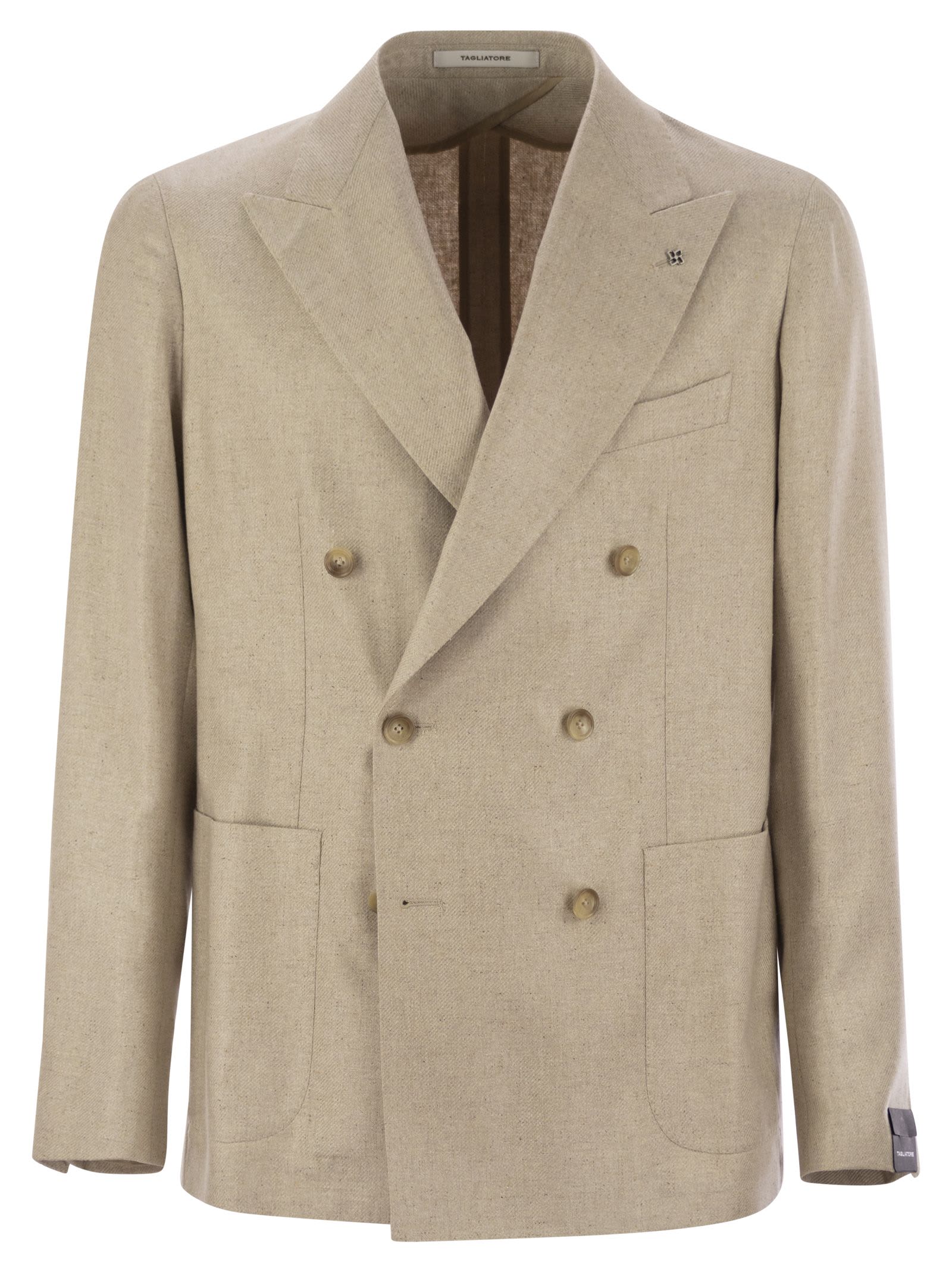 Tagliatore Double Breasted Silk Jacket In Green