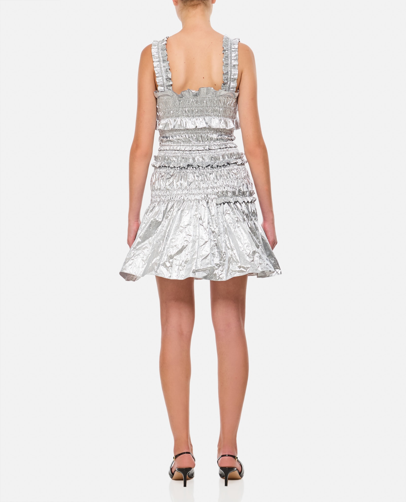 Shop Cecilie Bahnsen Oona Dress Cosmos Taffeta In Silver