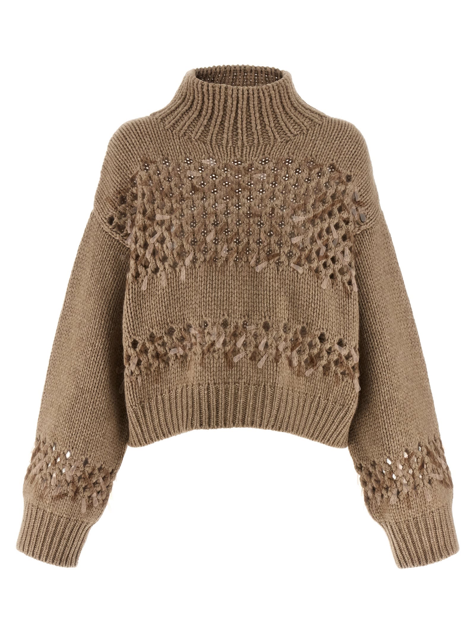 Brunello Cucinelli Drop Sequin Sweater Sweaters And Cardigans Beige In Brown