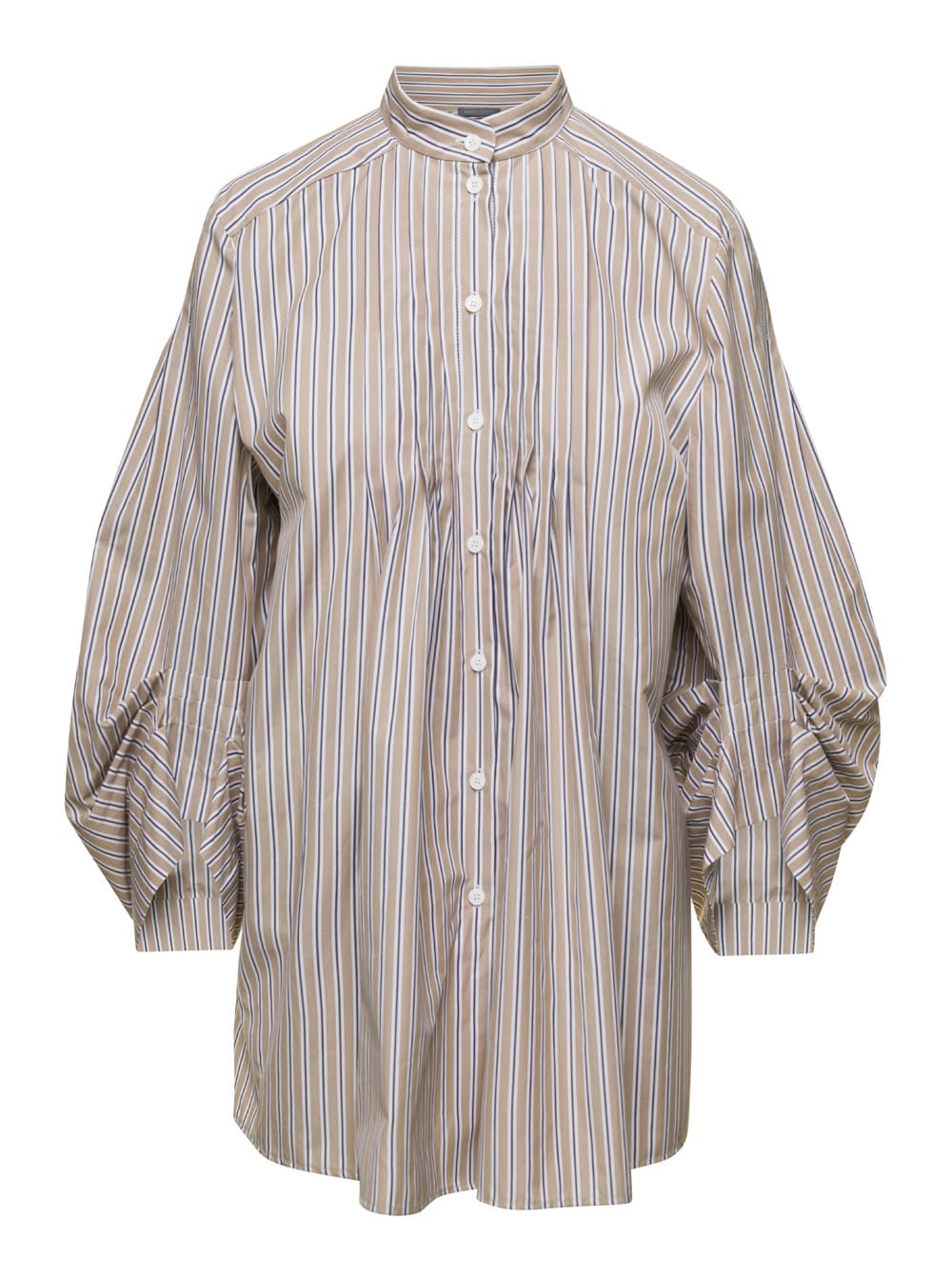 Beige Striped Poplin Shirt In Cotton Woman