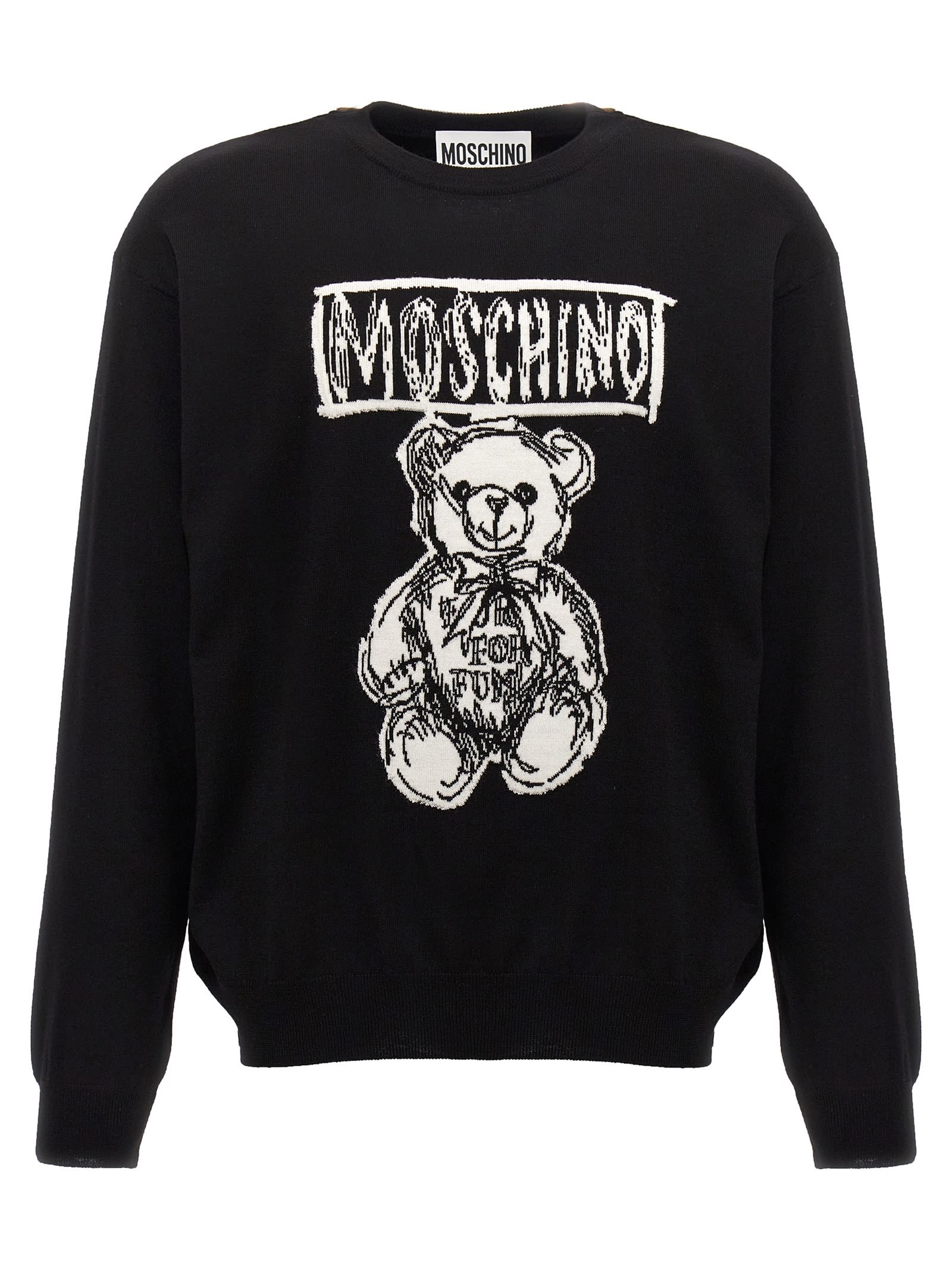 Shop Moschino Logo Intarsia Sweater In White/black