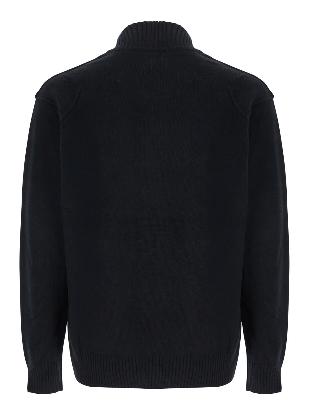C.p. Company Black Jacket With High Neck And Logo Plaque On The Sleeve In Wool Blend Man In Black