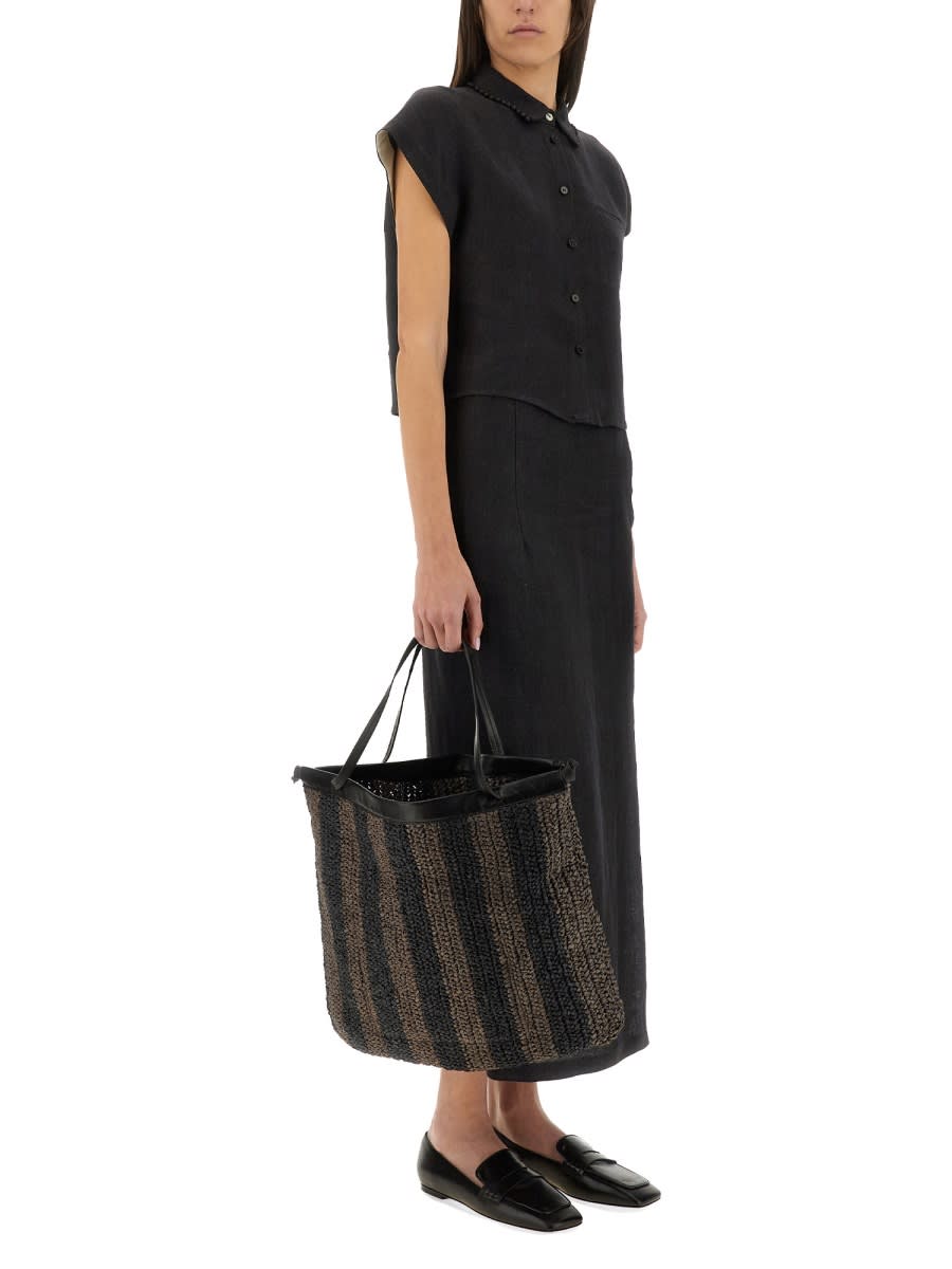 Alysi Linen Skirt With Slit In Grey