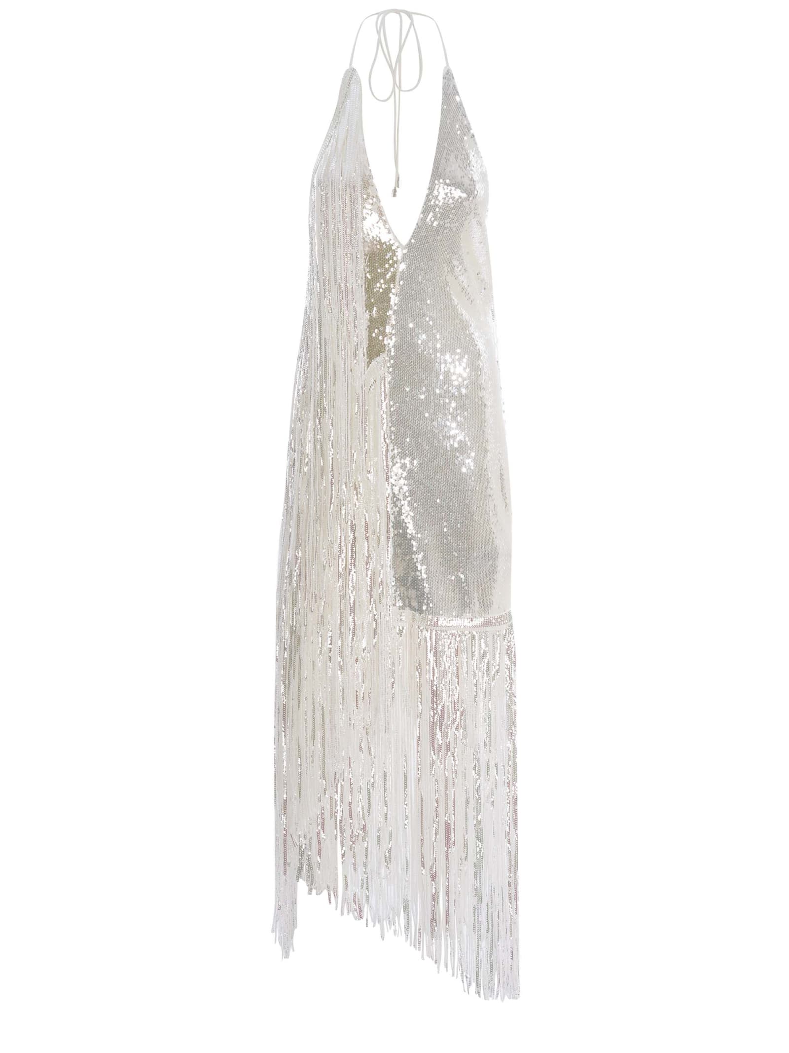 Rotate Birger Christensen Dress Rotate Made With Fringes And Sequins In Bianco