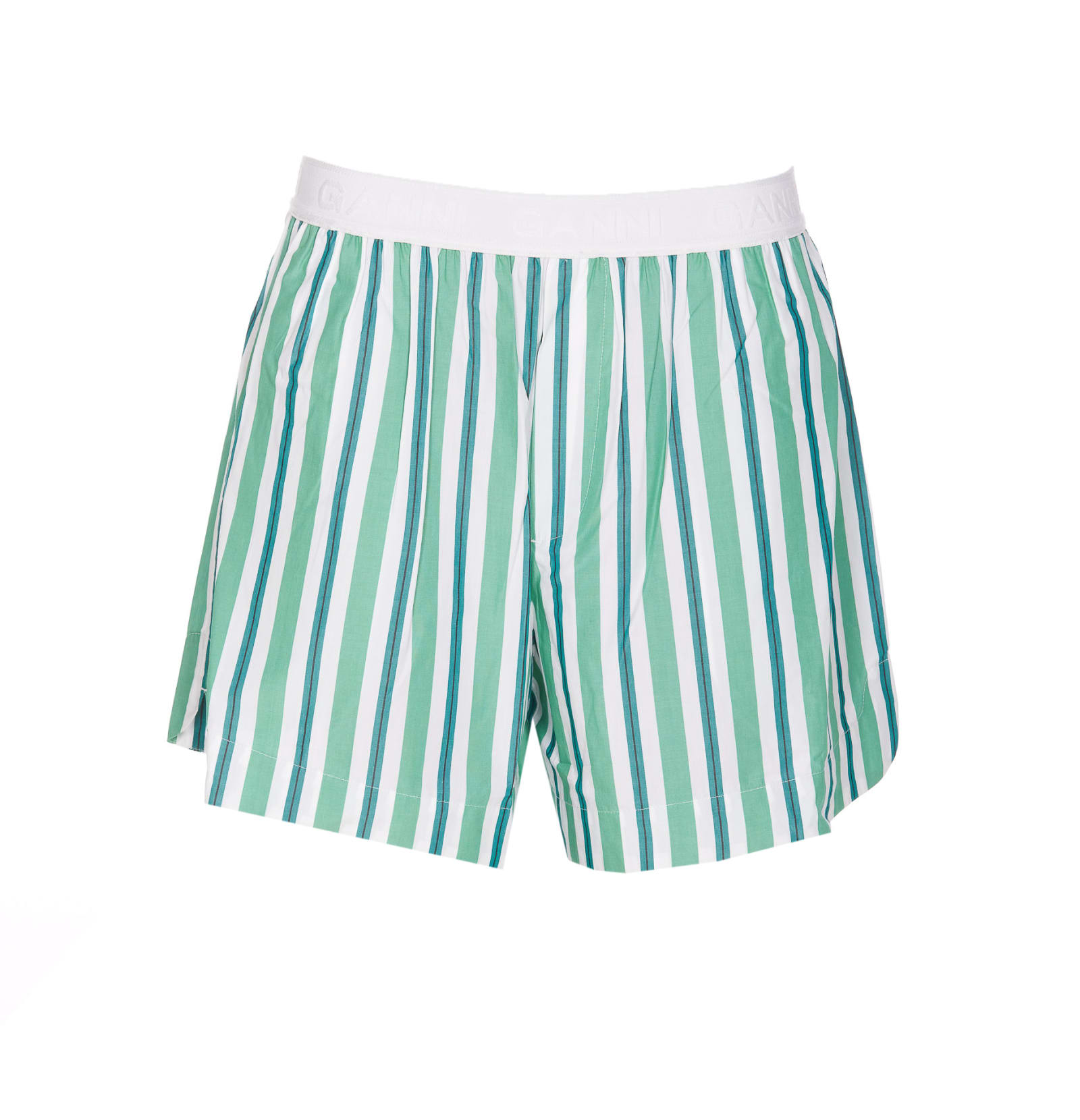 Shop Ganni Striped Shorts In Green