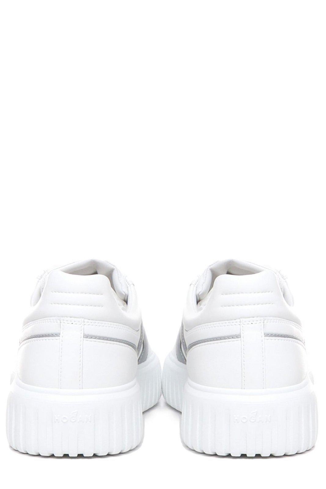 Shop Hogan H-stripes Round Toe Sneakers In White