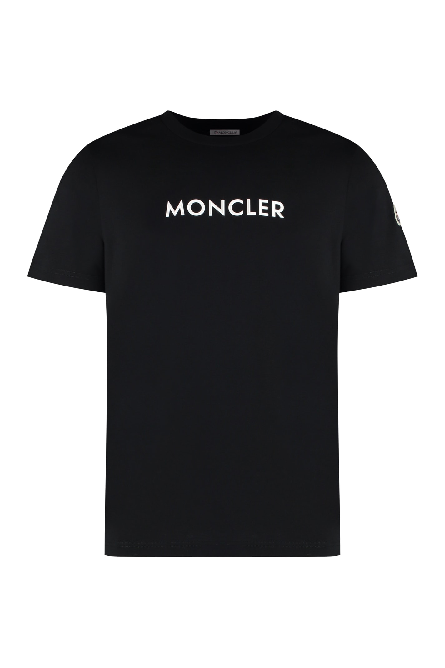 Shop Moncler Logo Cotton T-shirt In Black