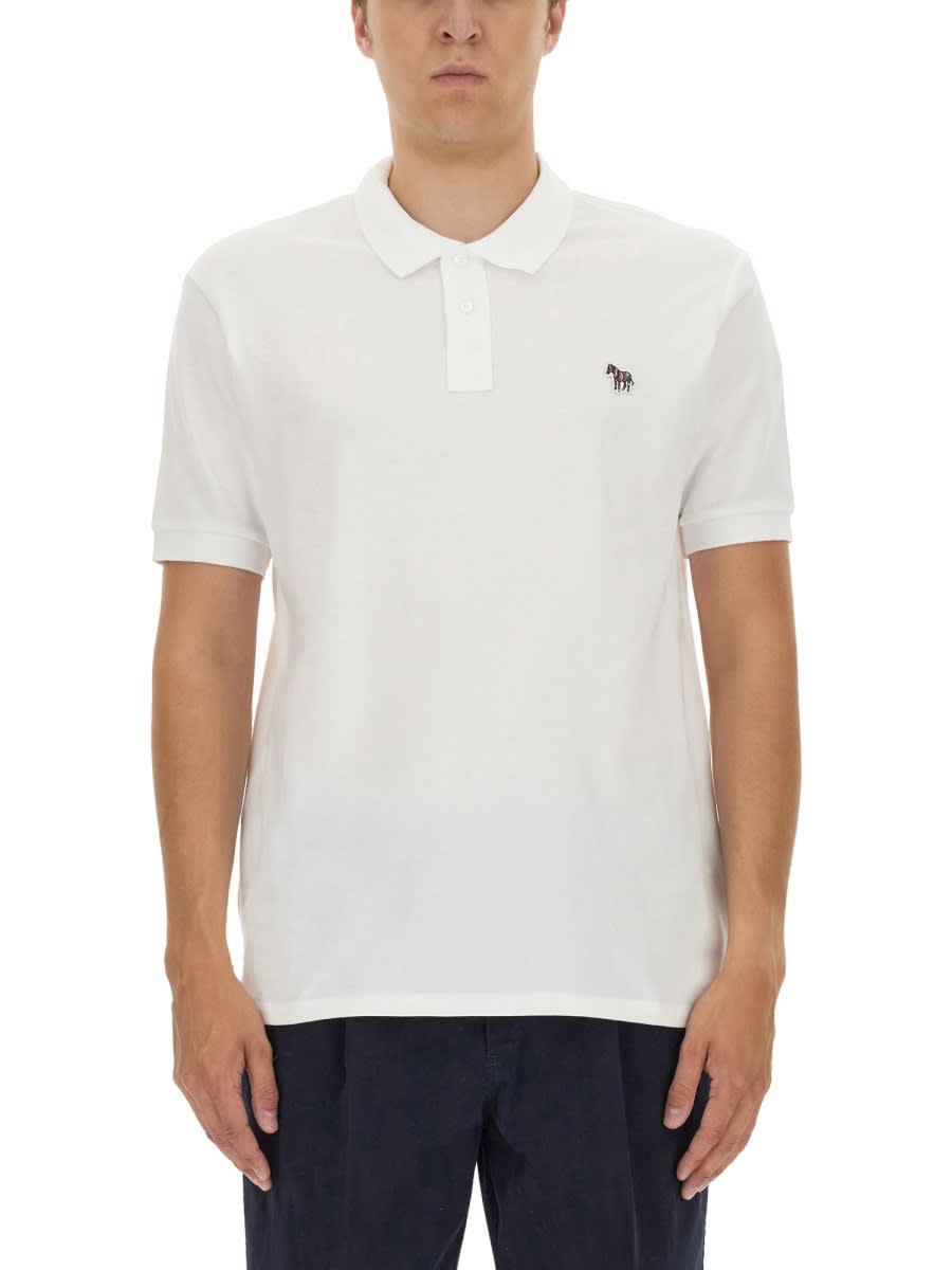 Shop Ps By Paul Smith Polo Shirt With Zebra Patch In White