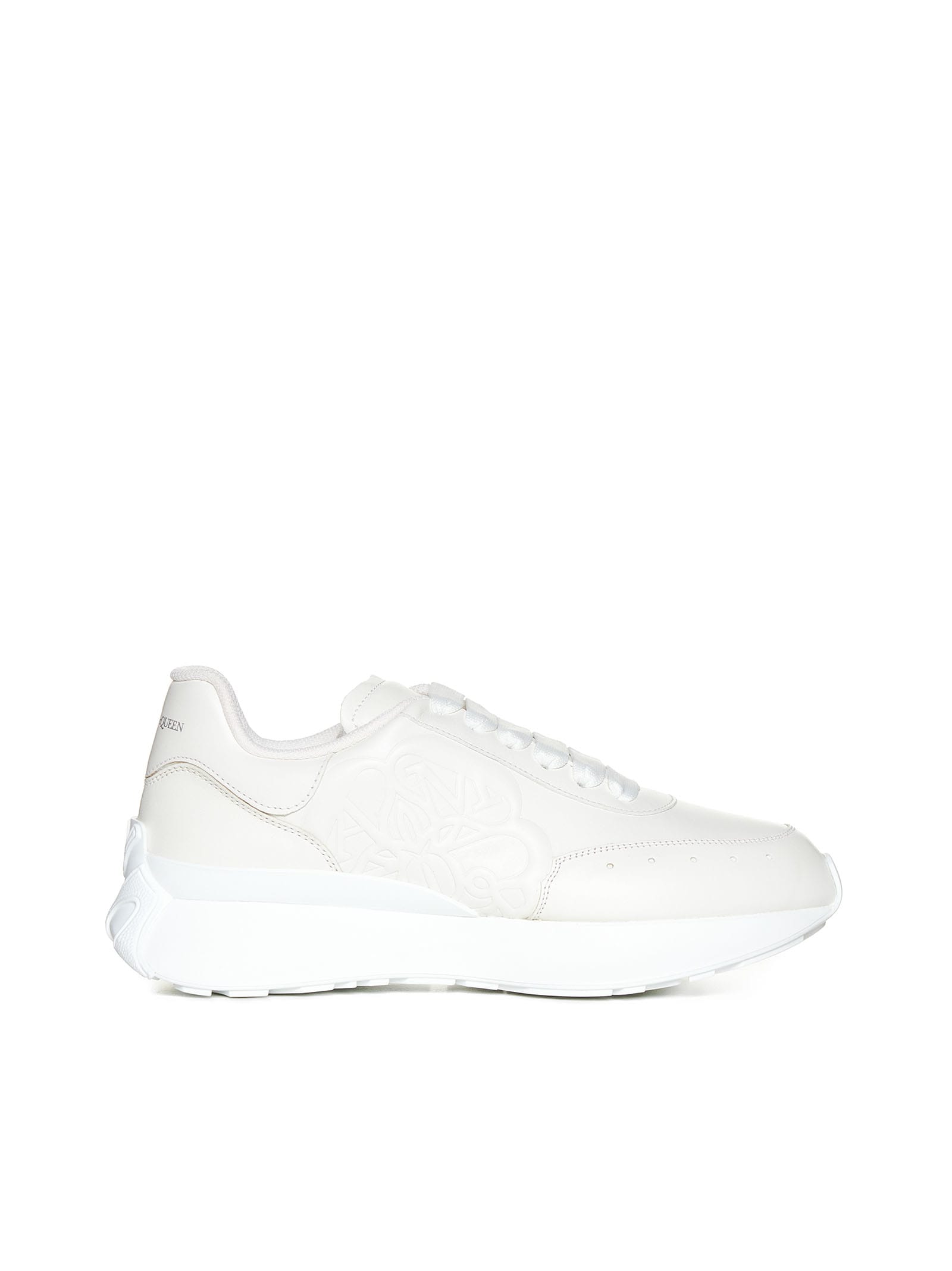 Alexander Mcqueen White Sprint Runner Low Top Leather Sneakers In White/white