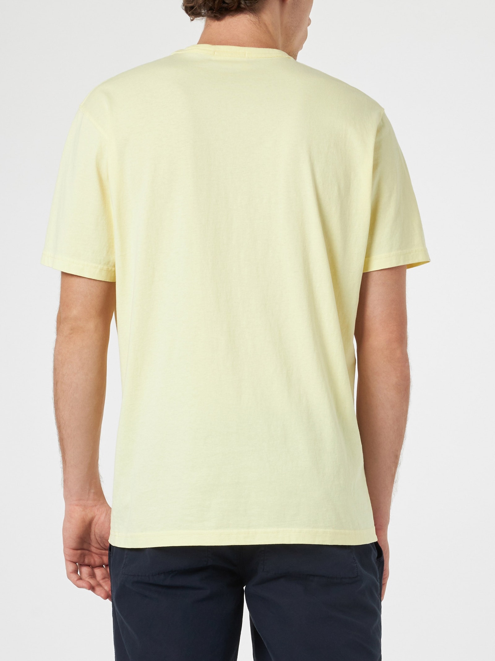Mc2 Saint Barth Man Pale Yellow Cotton Jersey T-shirt Dover With St. Barth Embroidery In Yellow