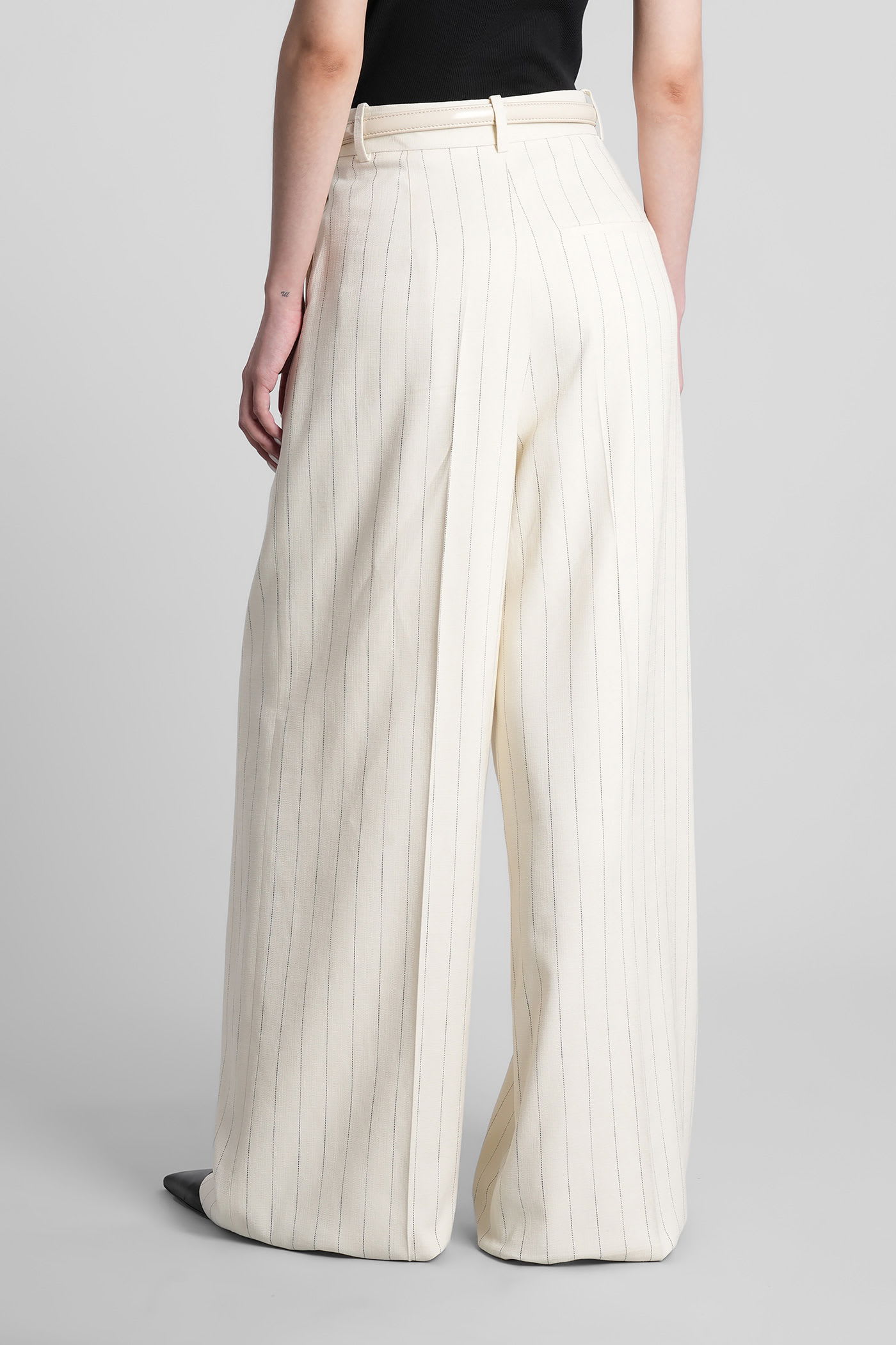 Anine Bing Lou Pants In Beige Viscose In White