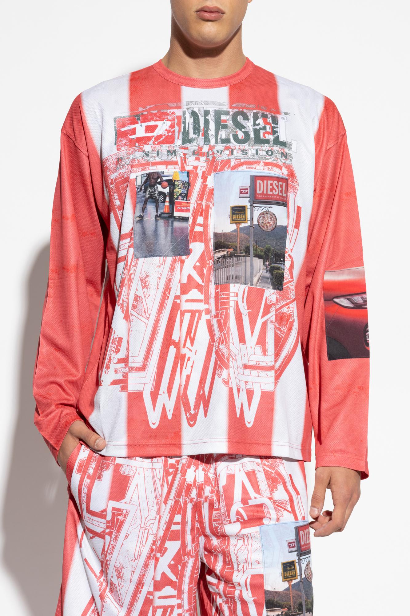 Diesel Striped Long-sleeve T-shirt With Photo Patches In Red