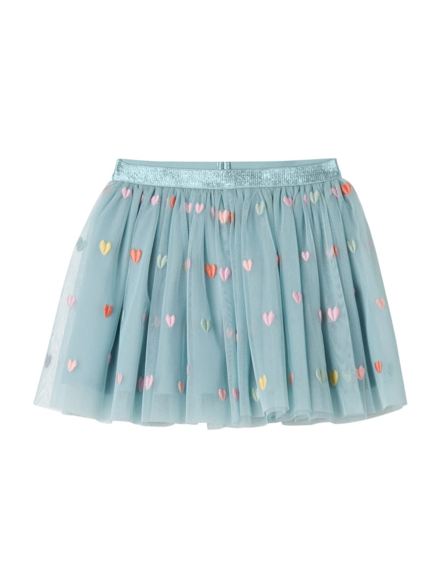 Stella Mccartney Kids Tulle Skirt With Glitter And Hearts In Blue