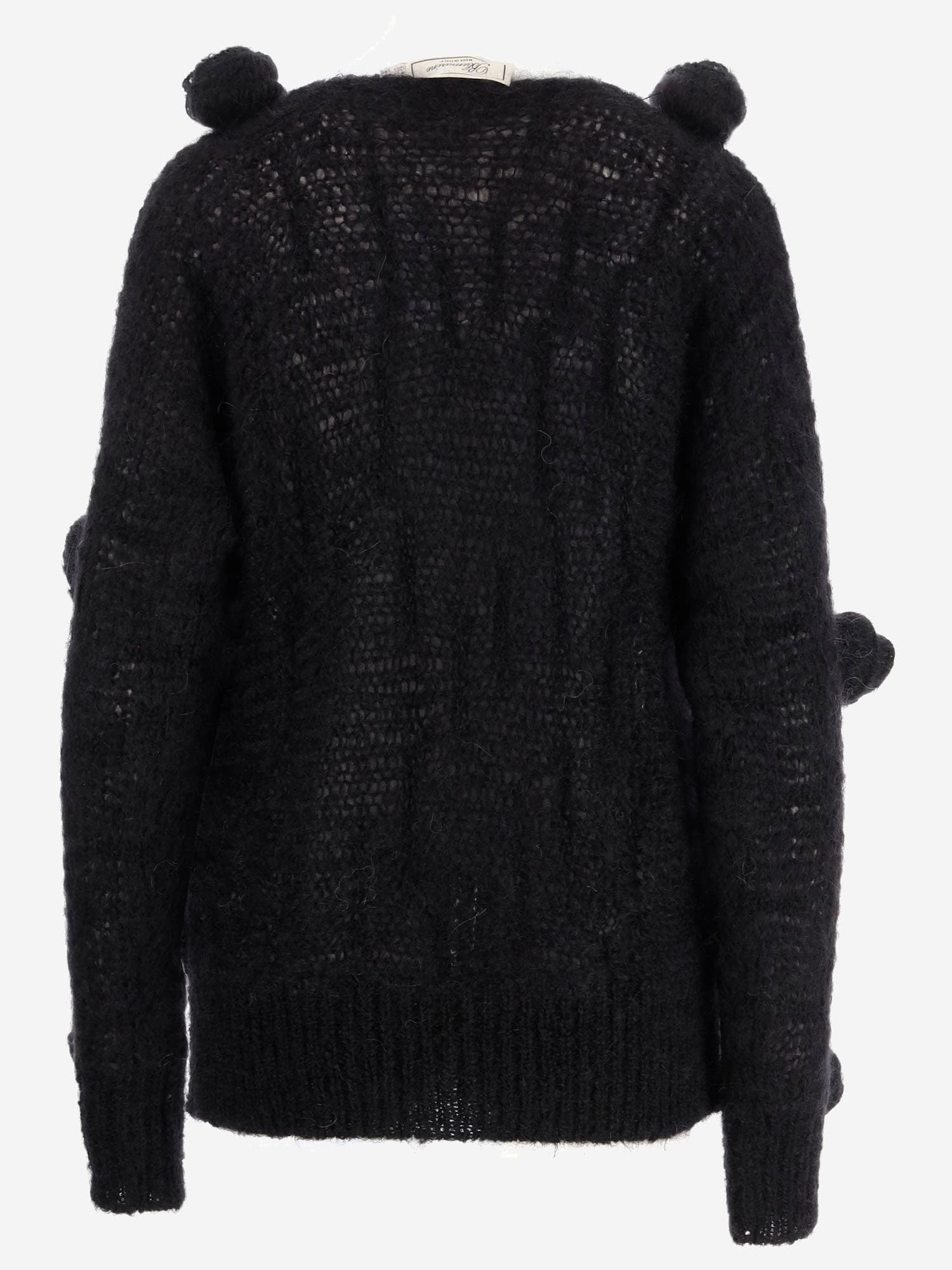 Shop Blumarine Mohair Blend Sweater With Roses In Black