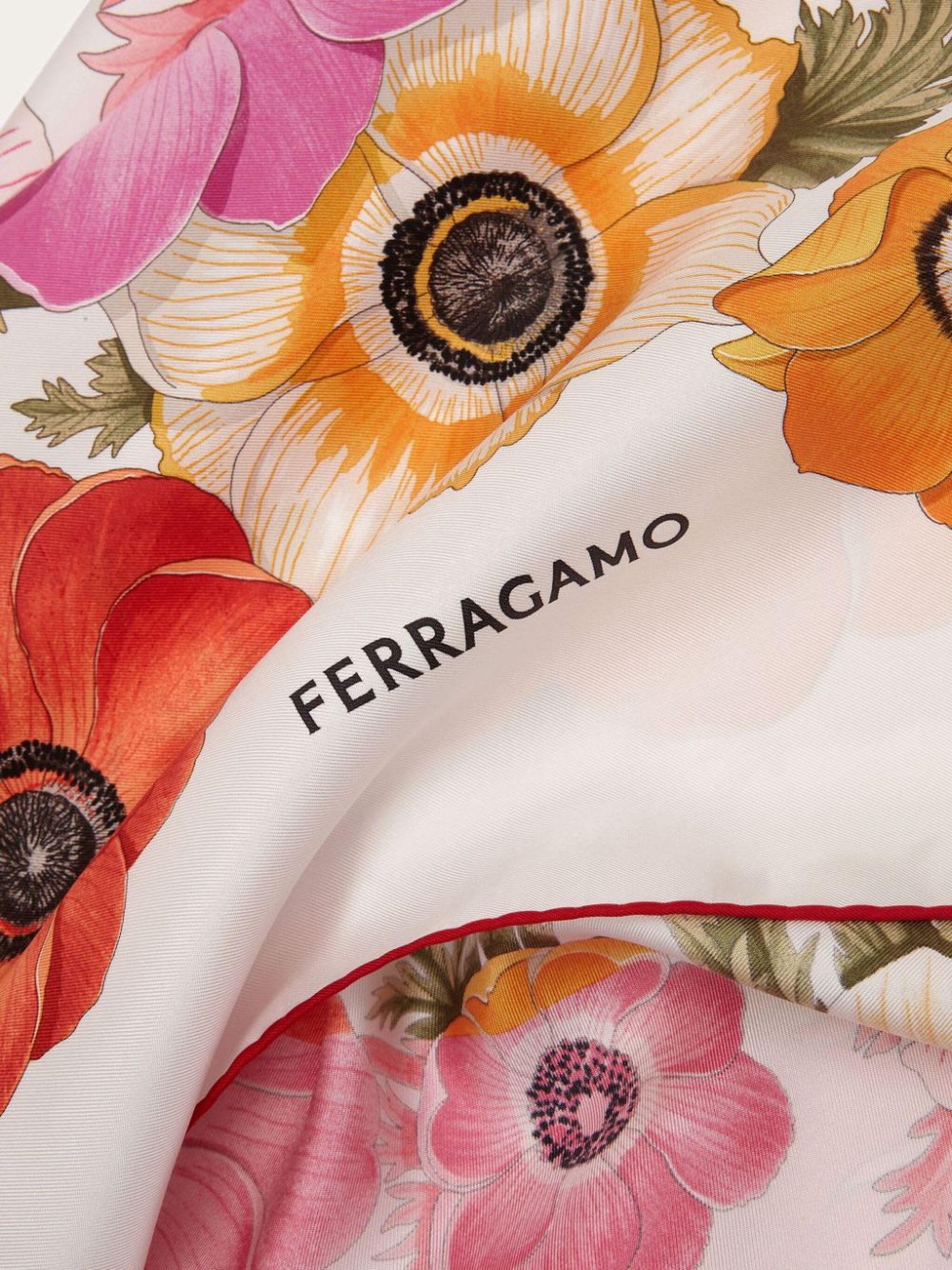 Shop Ferragamo Anemone Print Silk Foulard In White