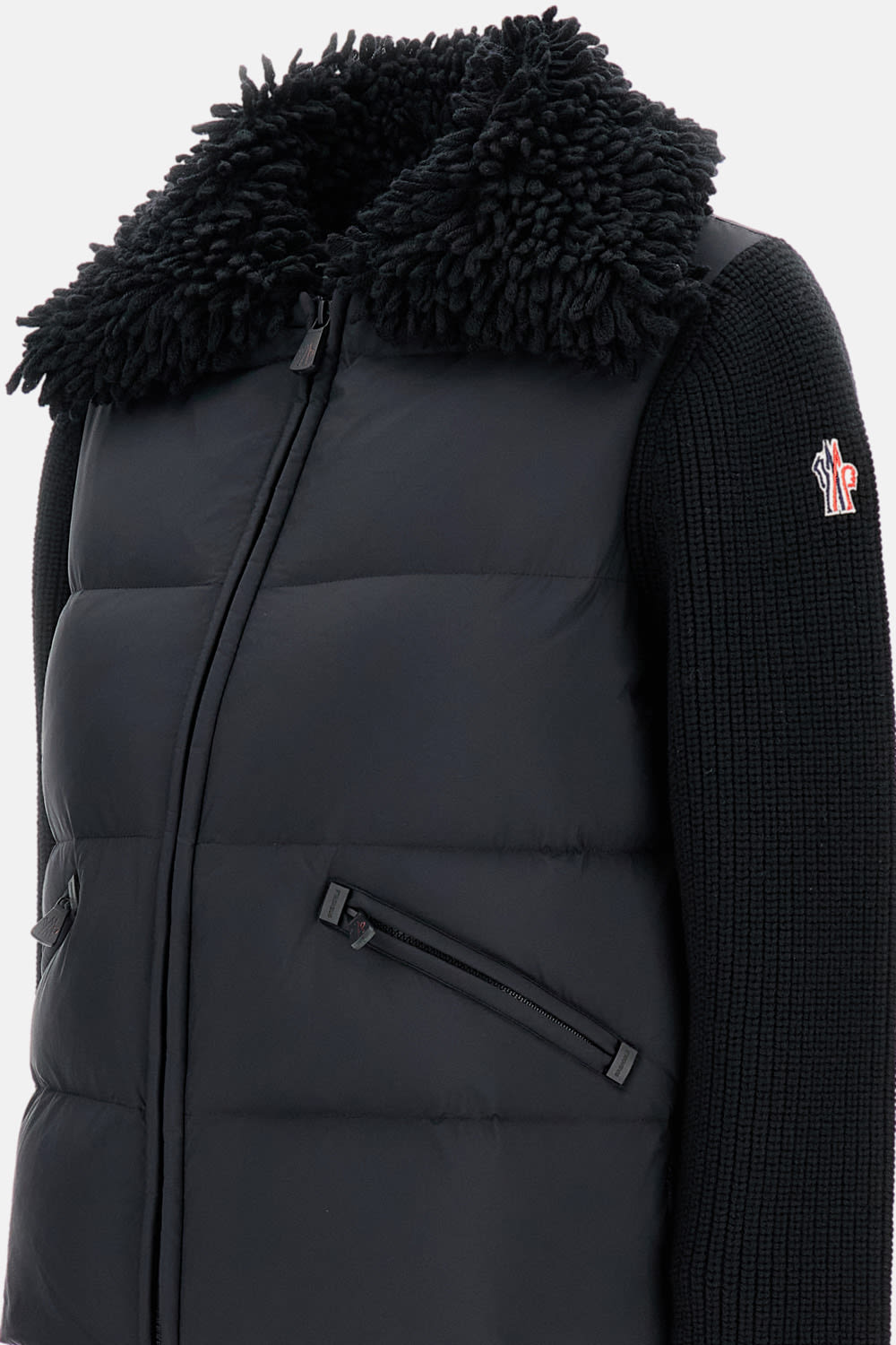 Moncler Down Jacket With Wool Inserts In Black