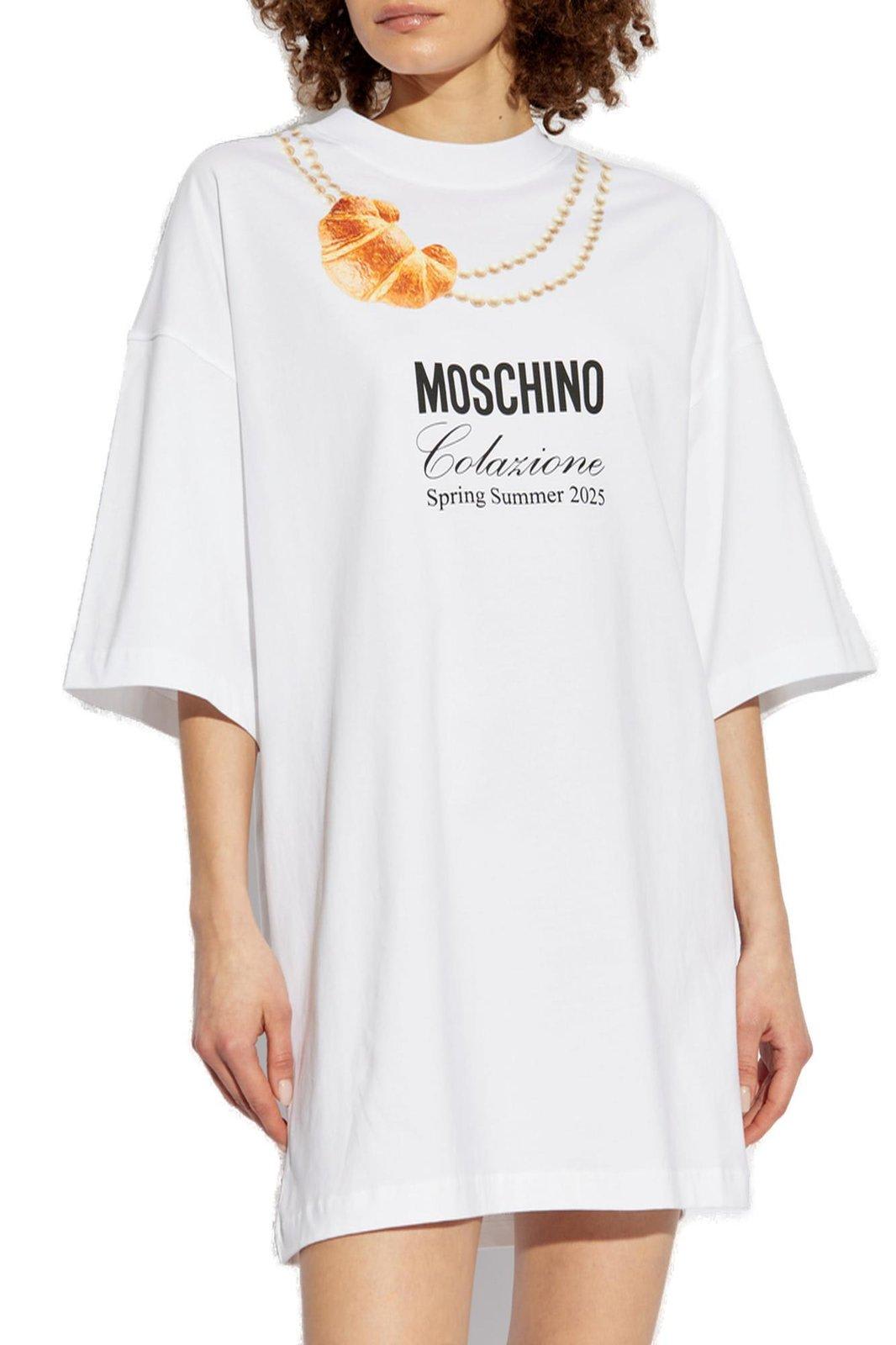 Moschino Logo Printed T-shirt Dress In White