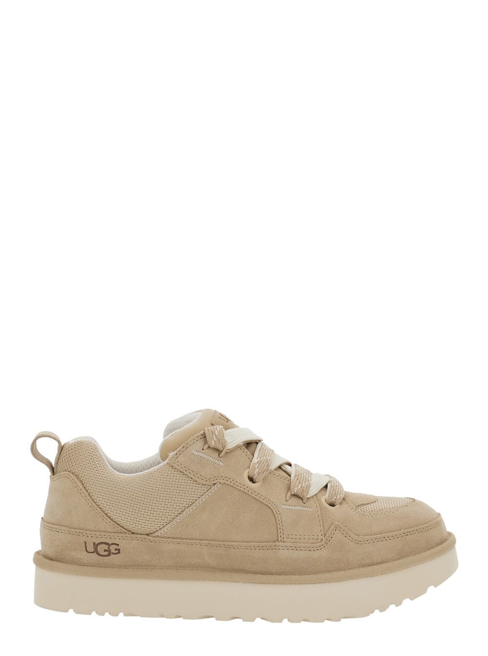 Ugg Lo Lowmel Beige Sneakers With Mesh Inserts And Logo On The Side In Suede Man In Brown