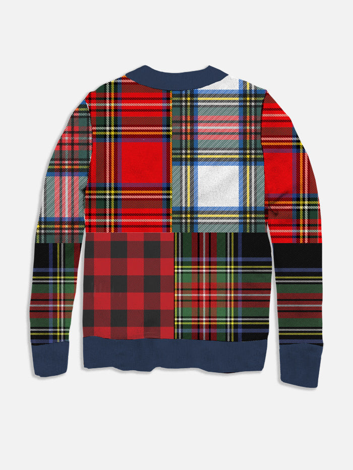 Mc2 Saint Barth Tartan Knitted Cardigan With Saint Barth Embroidery In Blue