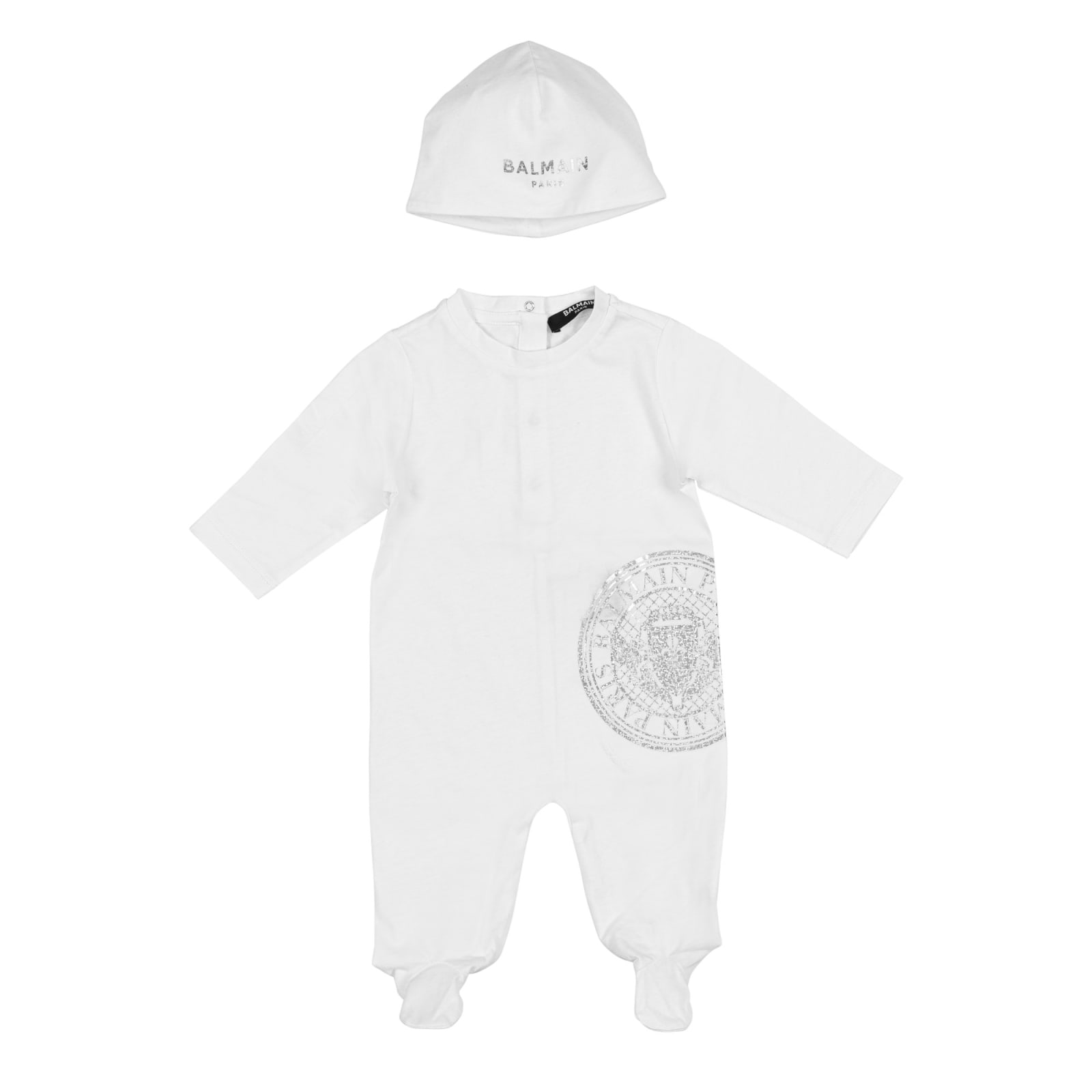 Balmain Babies' Logo Beanie And Romper Set In White