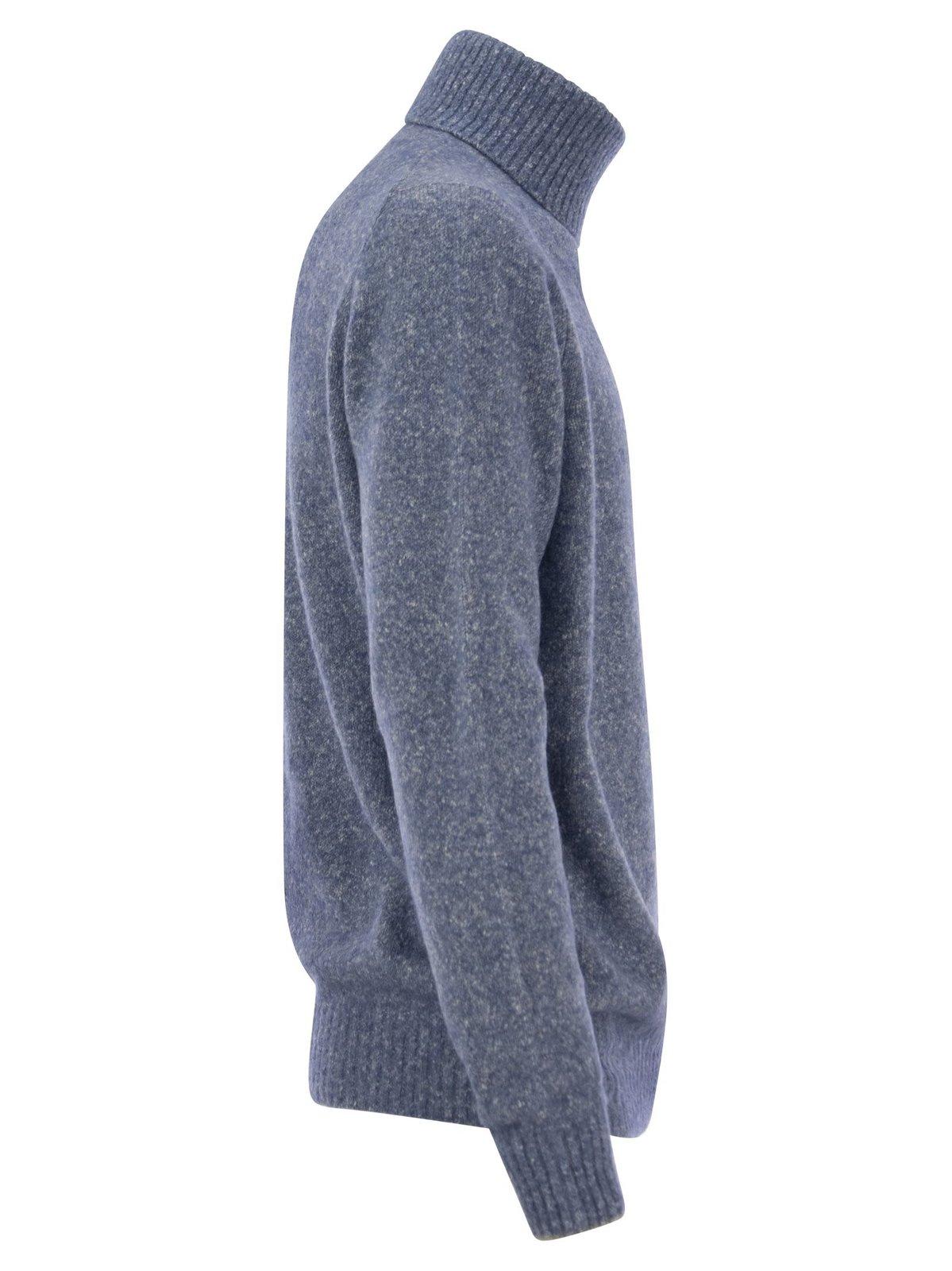 Shop Brunello Cucinelli Turtleneck Knitted Jumper In Clear Blue