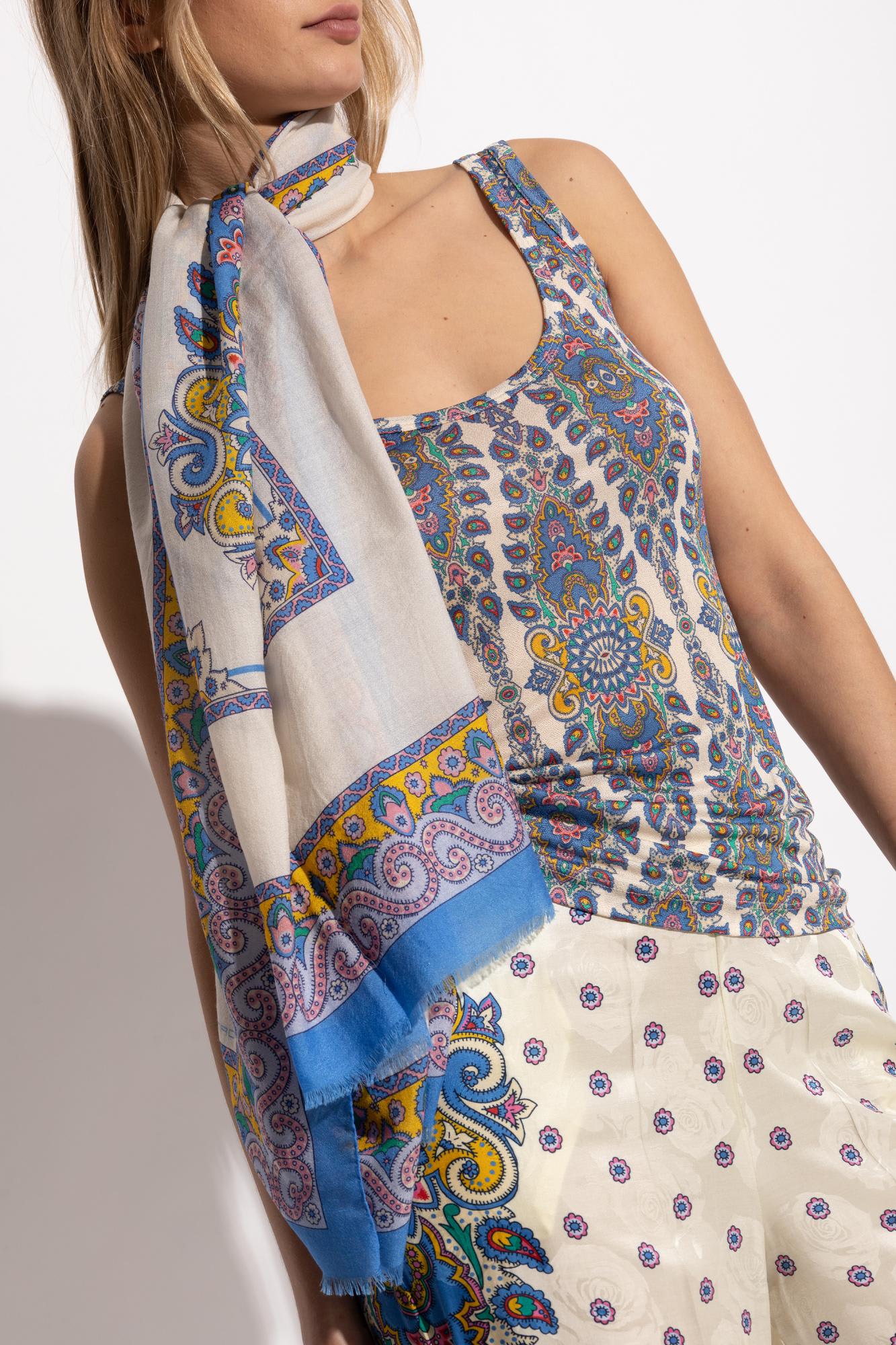 Etro Scarf With Decorative Pattern In Gnawed Blue