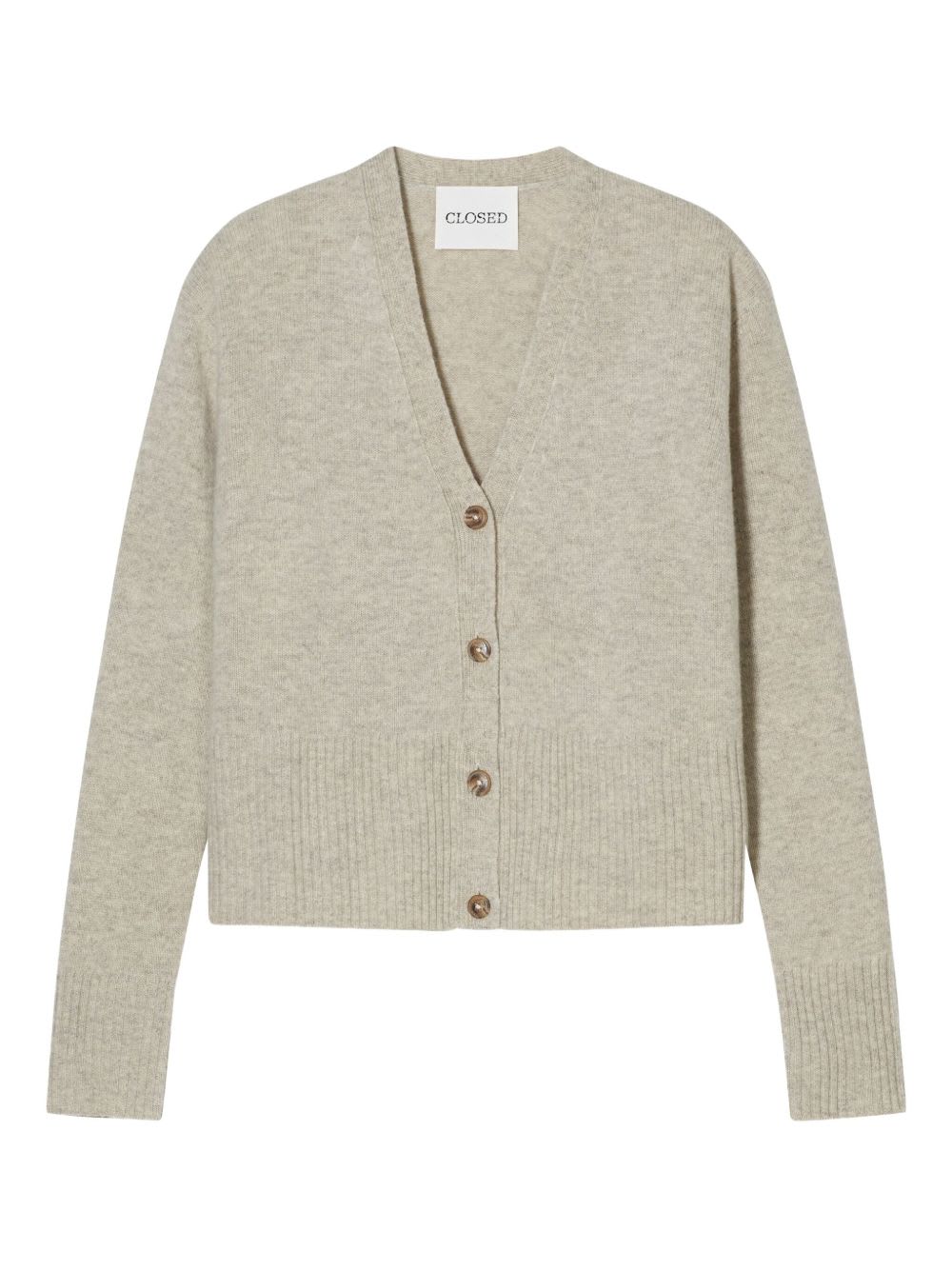 Closed Wool V-necked Cardigan In Sand