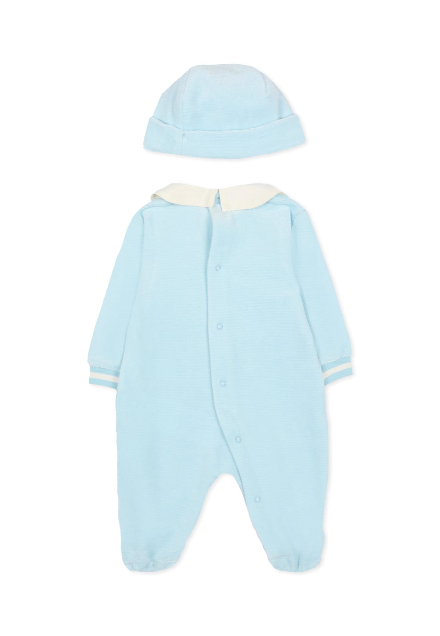 Moschino Light Blue Babygrow Set For Baby Boy With Teddy Bear In Blue
