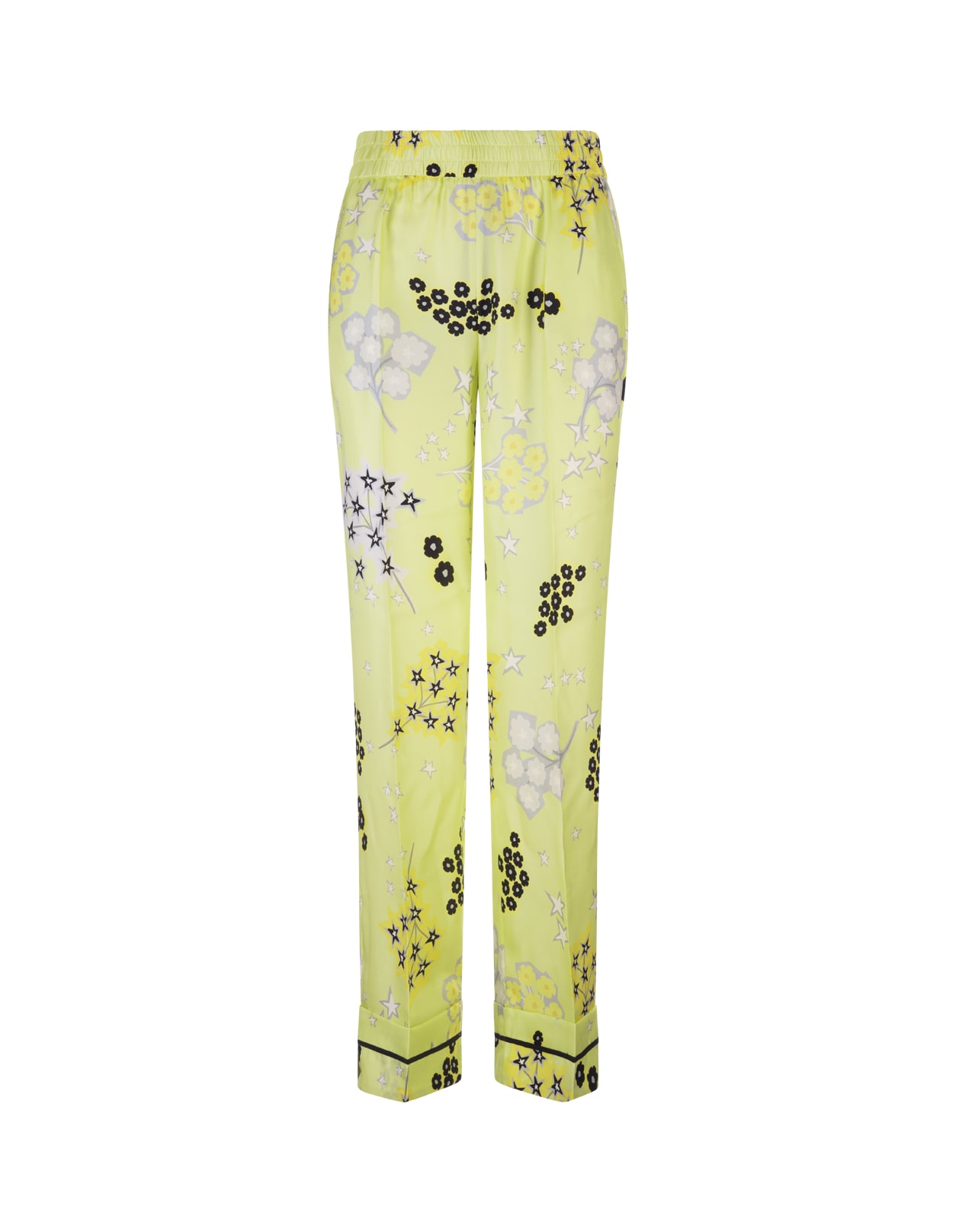 RED Valentino Woman Pants In Yellow Silk With Patchwork Flowers Print