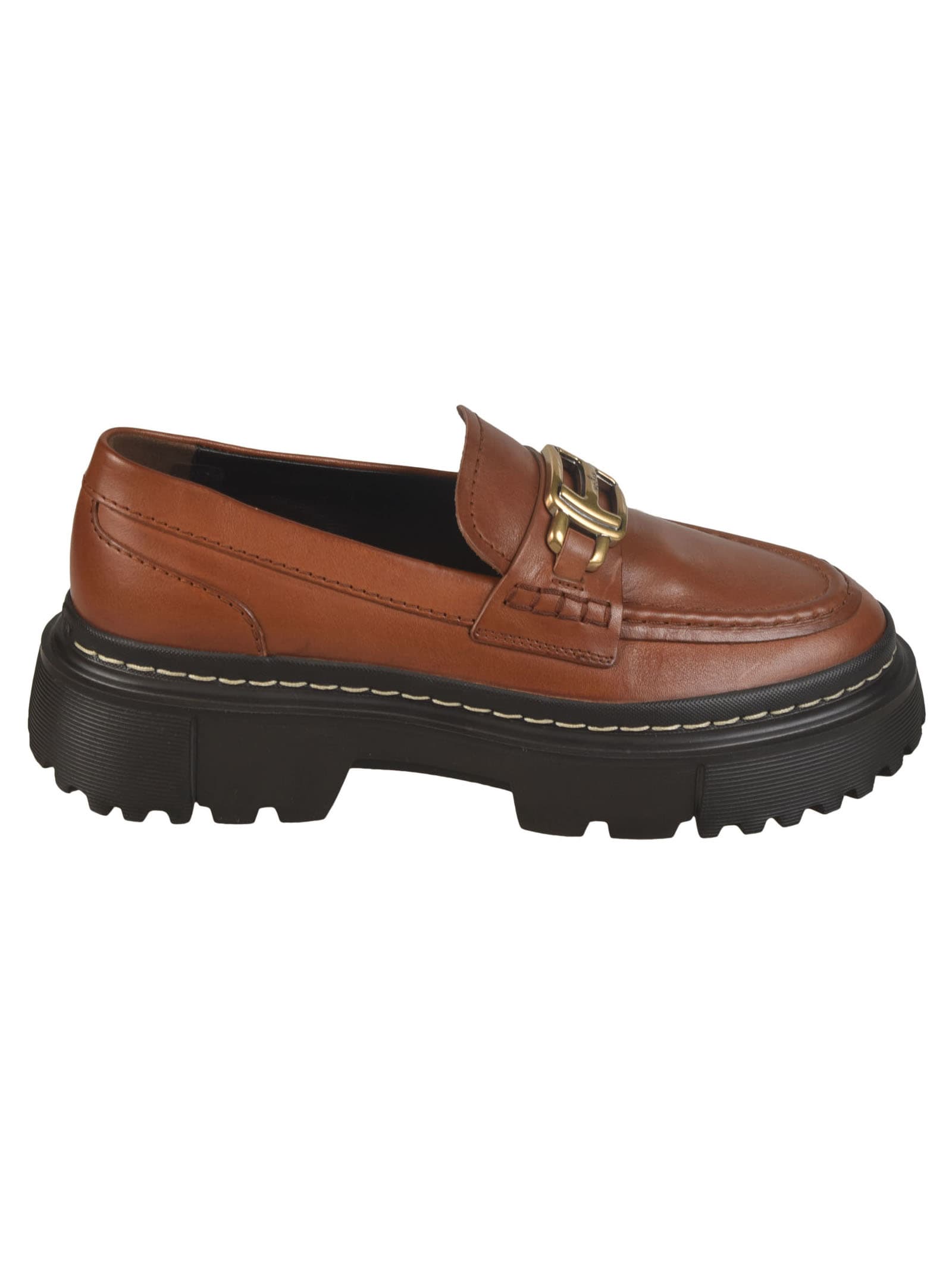 Shop Hogan H619 Slip-on Loafers In Brown