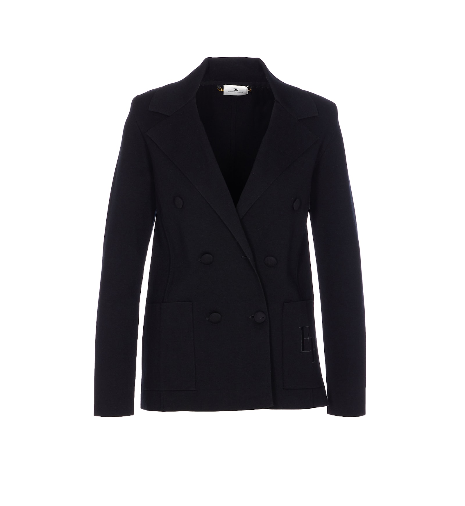 Elisabetta Franchi Double-breasted Knit Jacket With Embroidery Clothing In Black