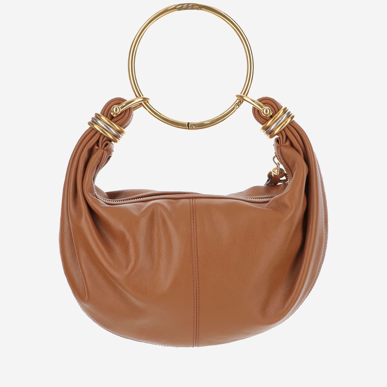 Shop Chloé Bracelet Hobo Bag Small Leather In Clay Brown