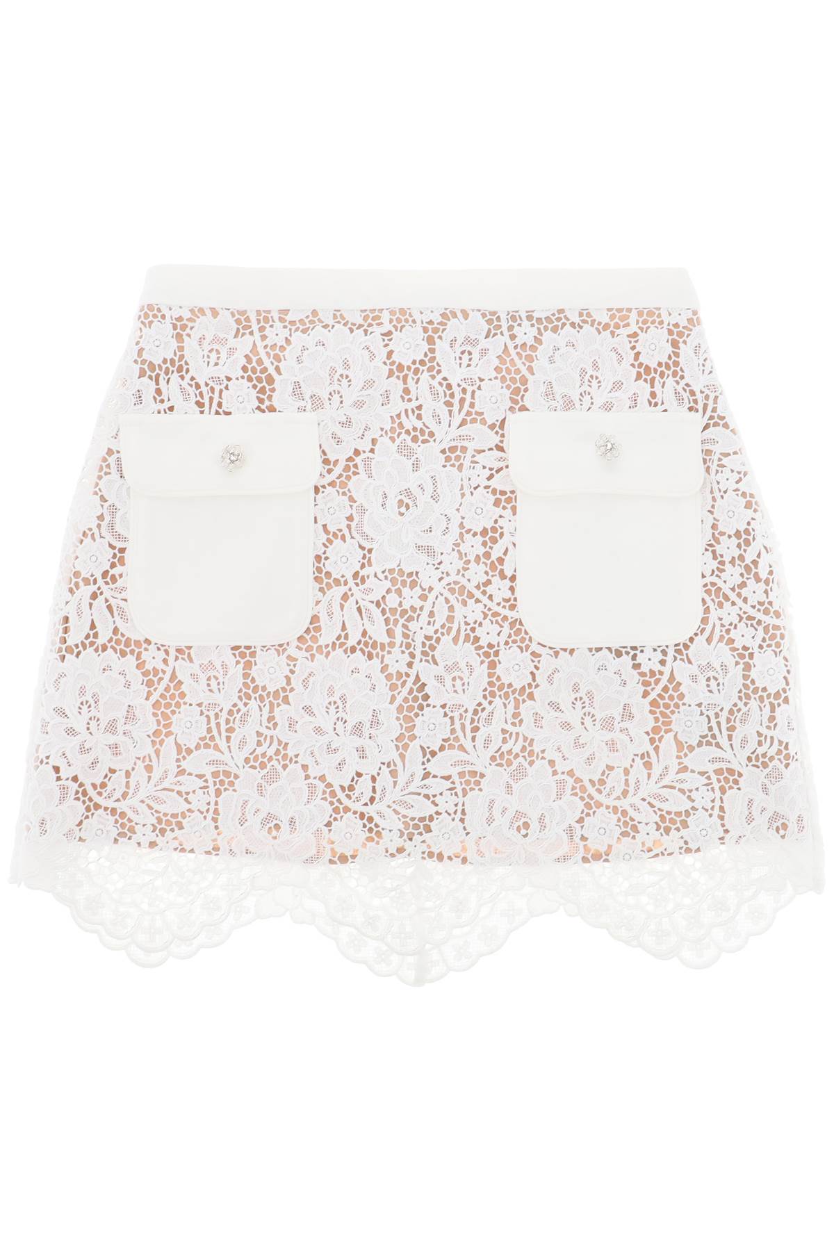 Shop Self-portrait Mini Skirt In Floral Lace In White (white)
