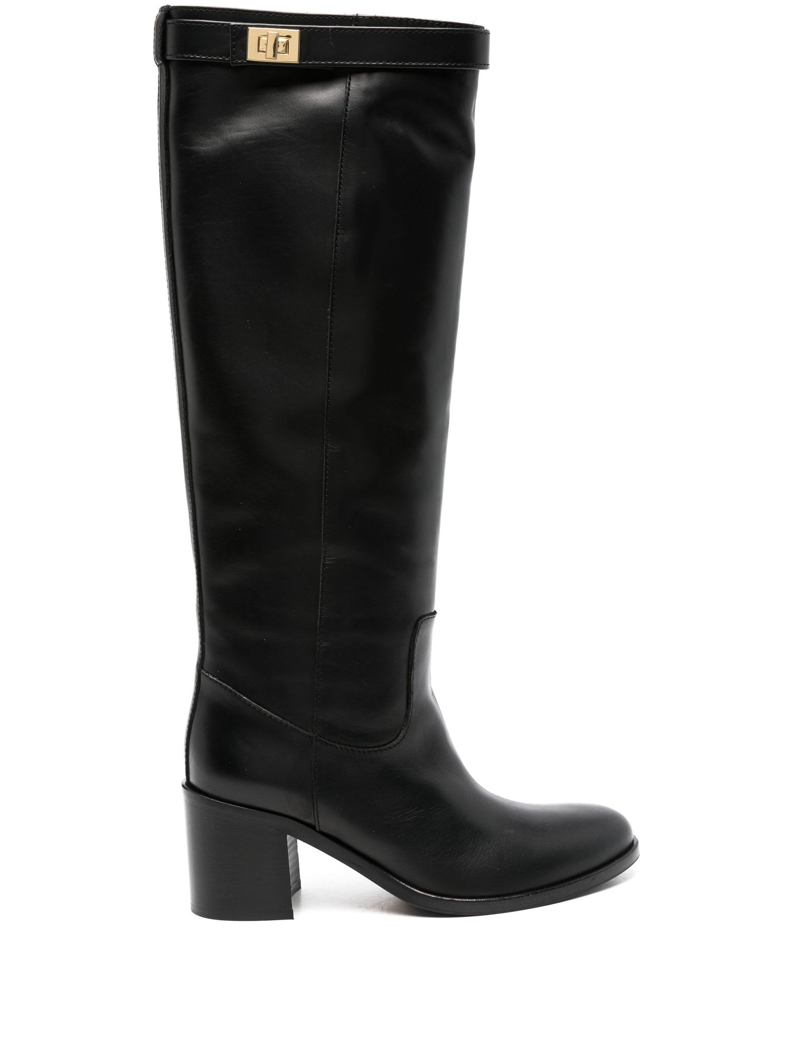 VIA ROMA 15 BLACK CALF LEATHER KNEE-LENGTH BOOTS 