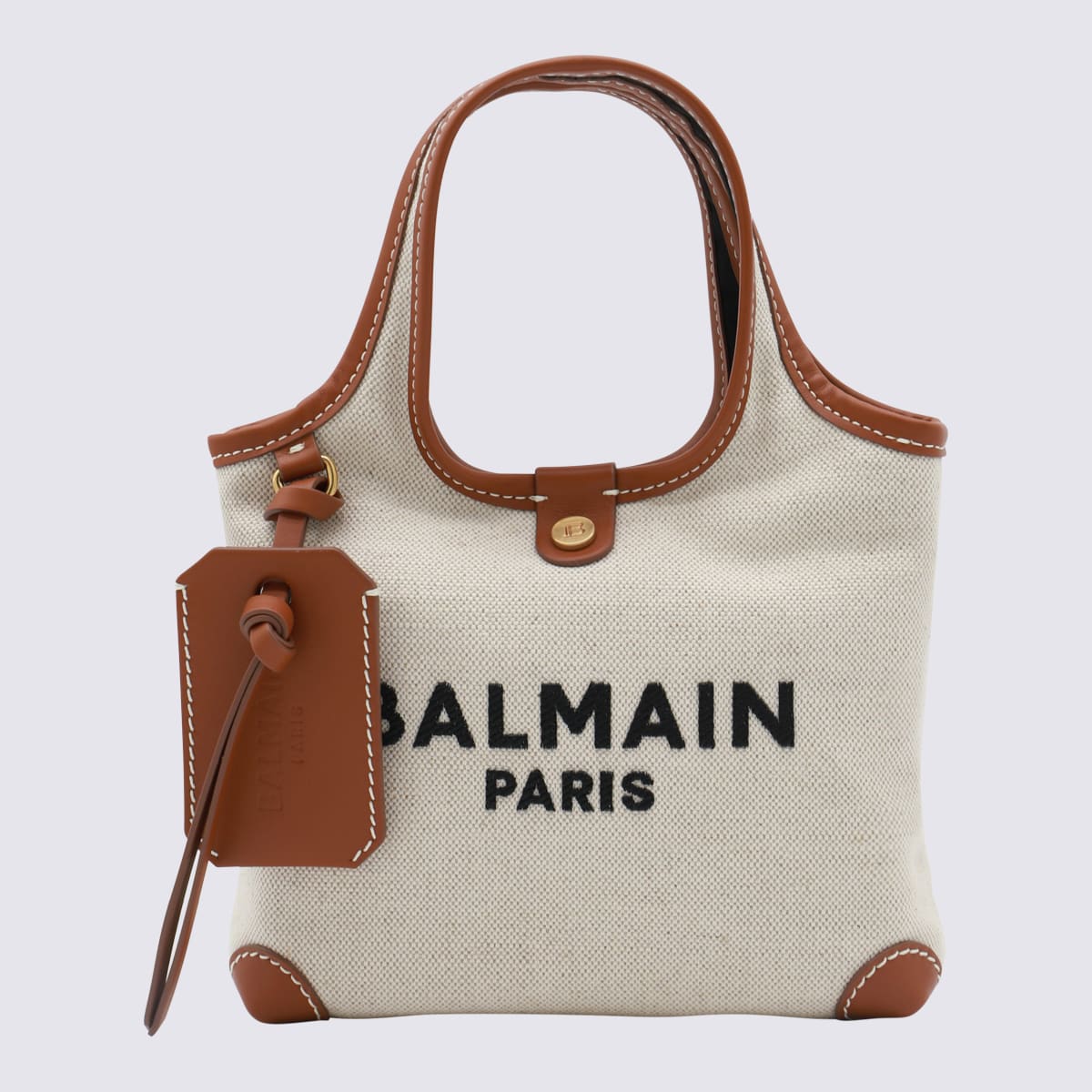 Shop Balmain Beige Cotton Shoulder Bag In Naturel/marron